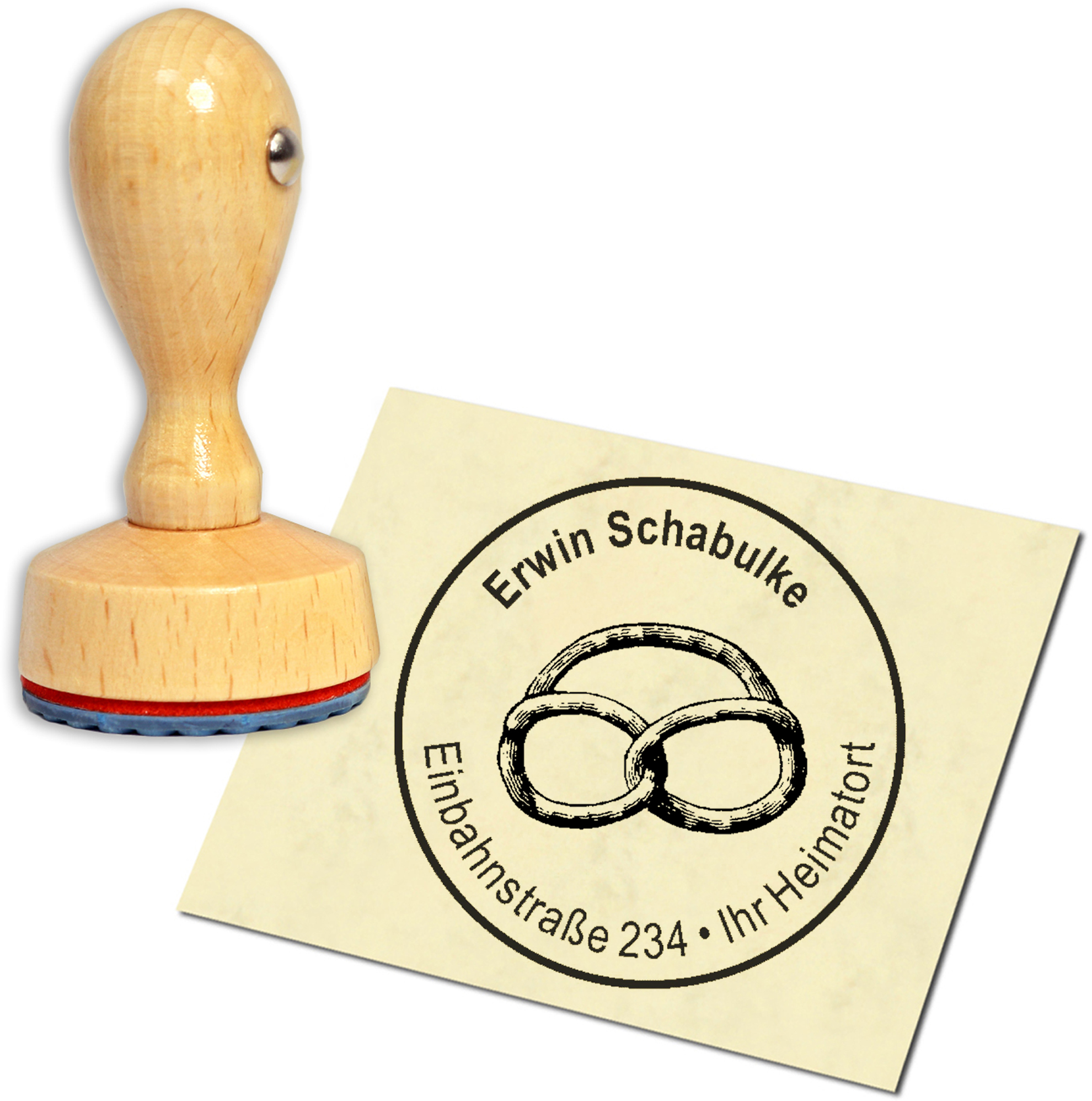 Stempel Adressstempel Holzstempel - Brezel - rund 40mm
