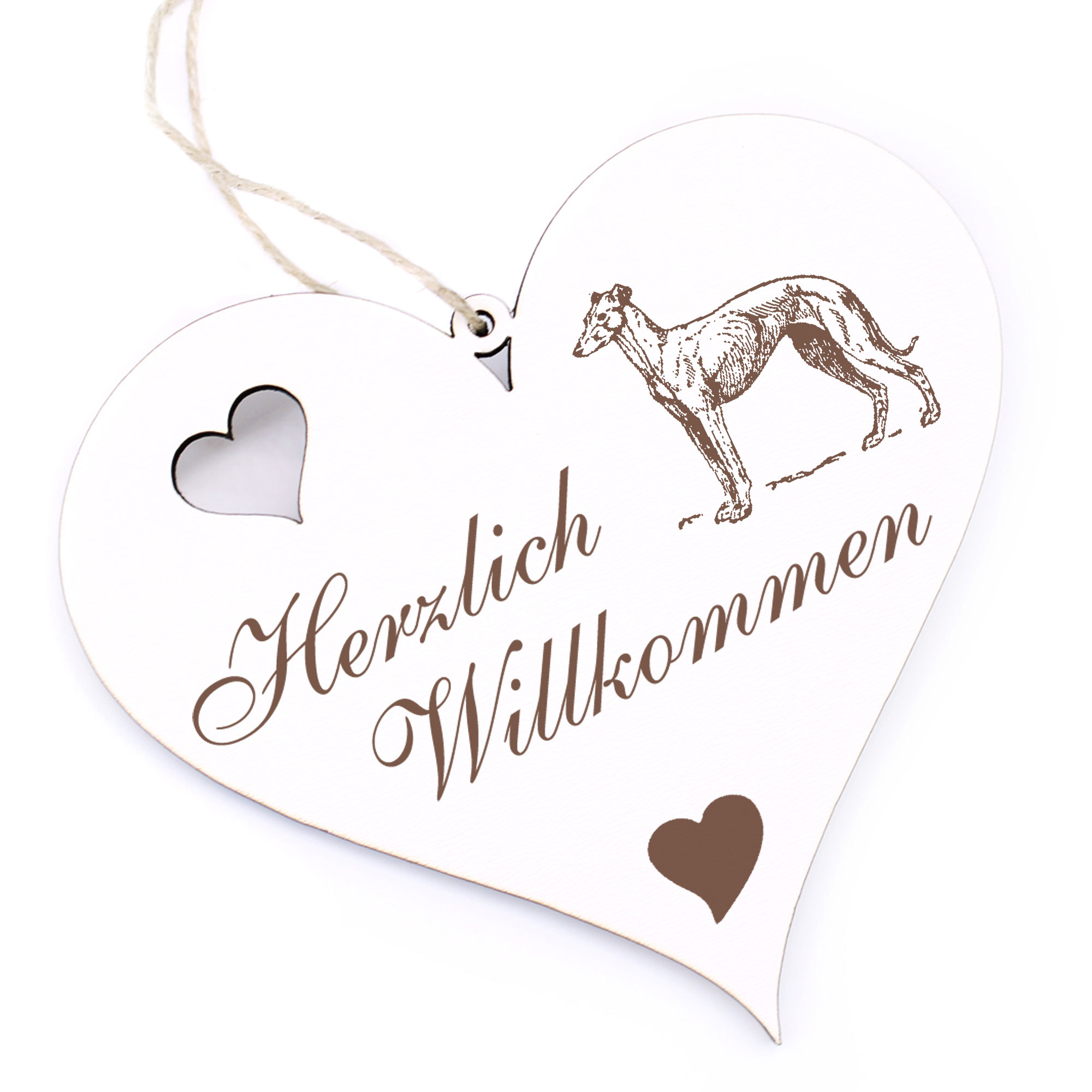 Herzlich Willkommen Schild - Greyhound - Deko Herz Holz