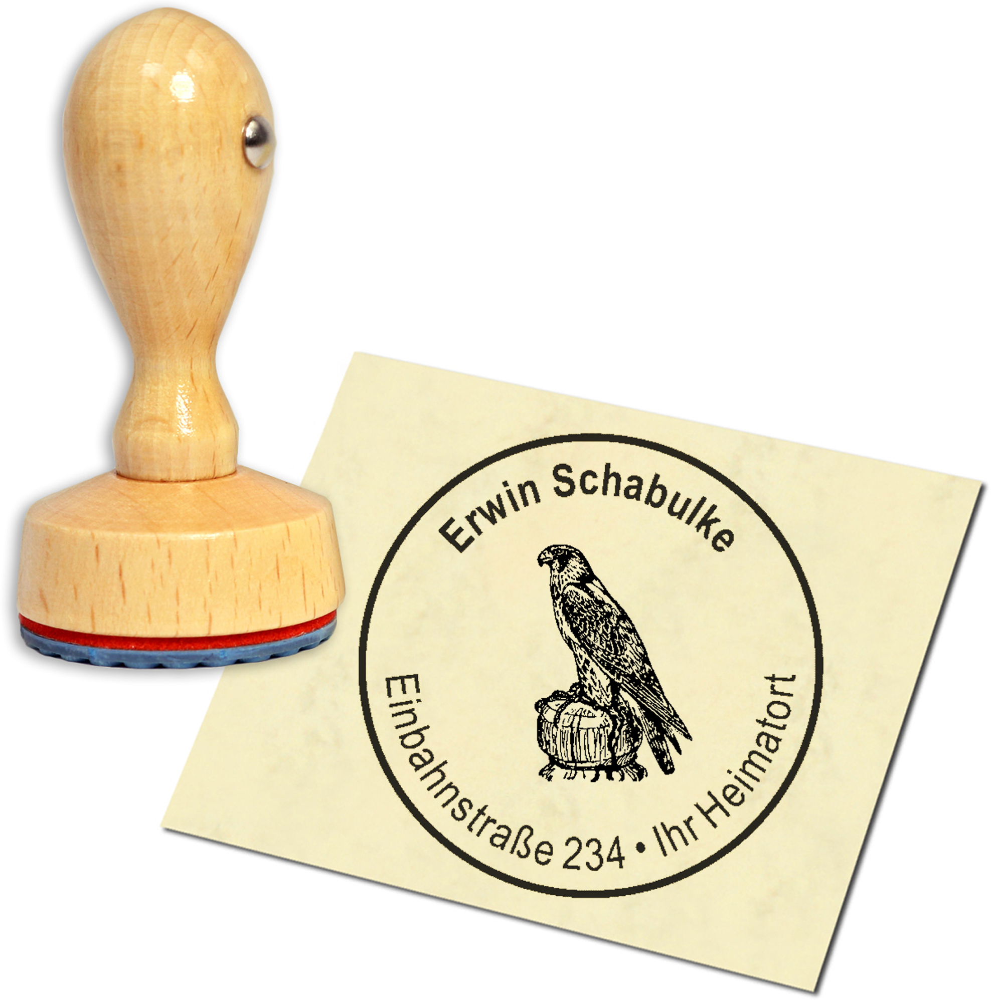 Stempel Adressstempel Holzstempel - Falke - rund 40mm