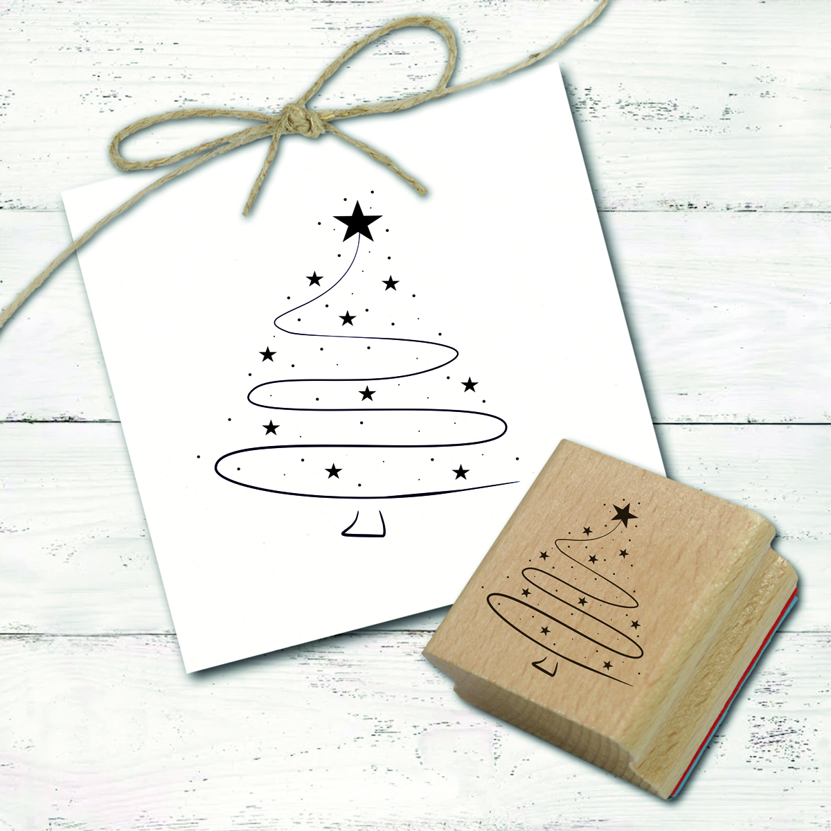 Motivstempel Tannenbaum mit Sternen minimalistisch Stempel - Holzstempel Weihnachten 45mm x 48mm