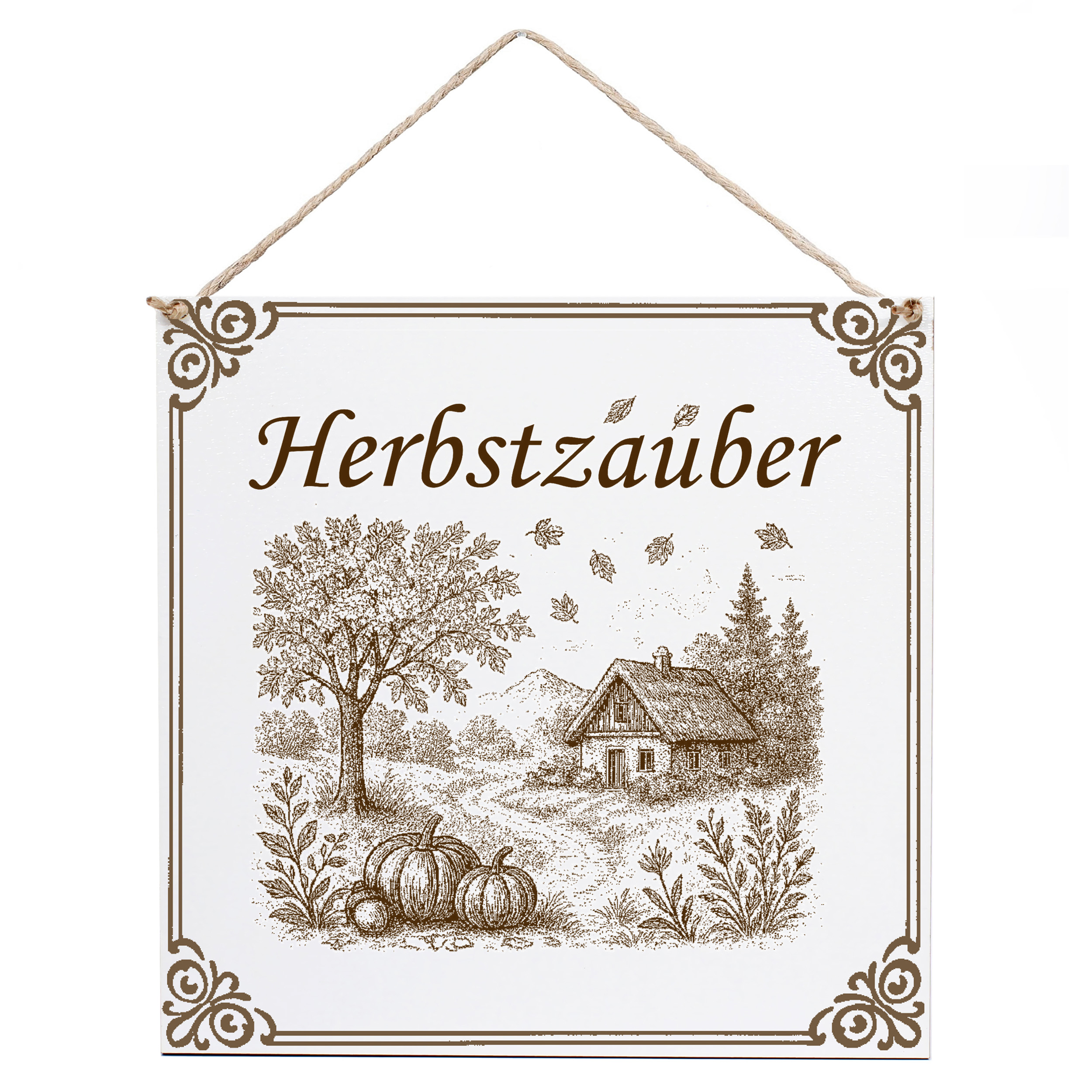 Herbstzauber Schild 15×15 cm – Weißes HDF Türschild mit Gravur