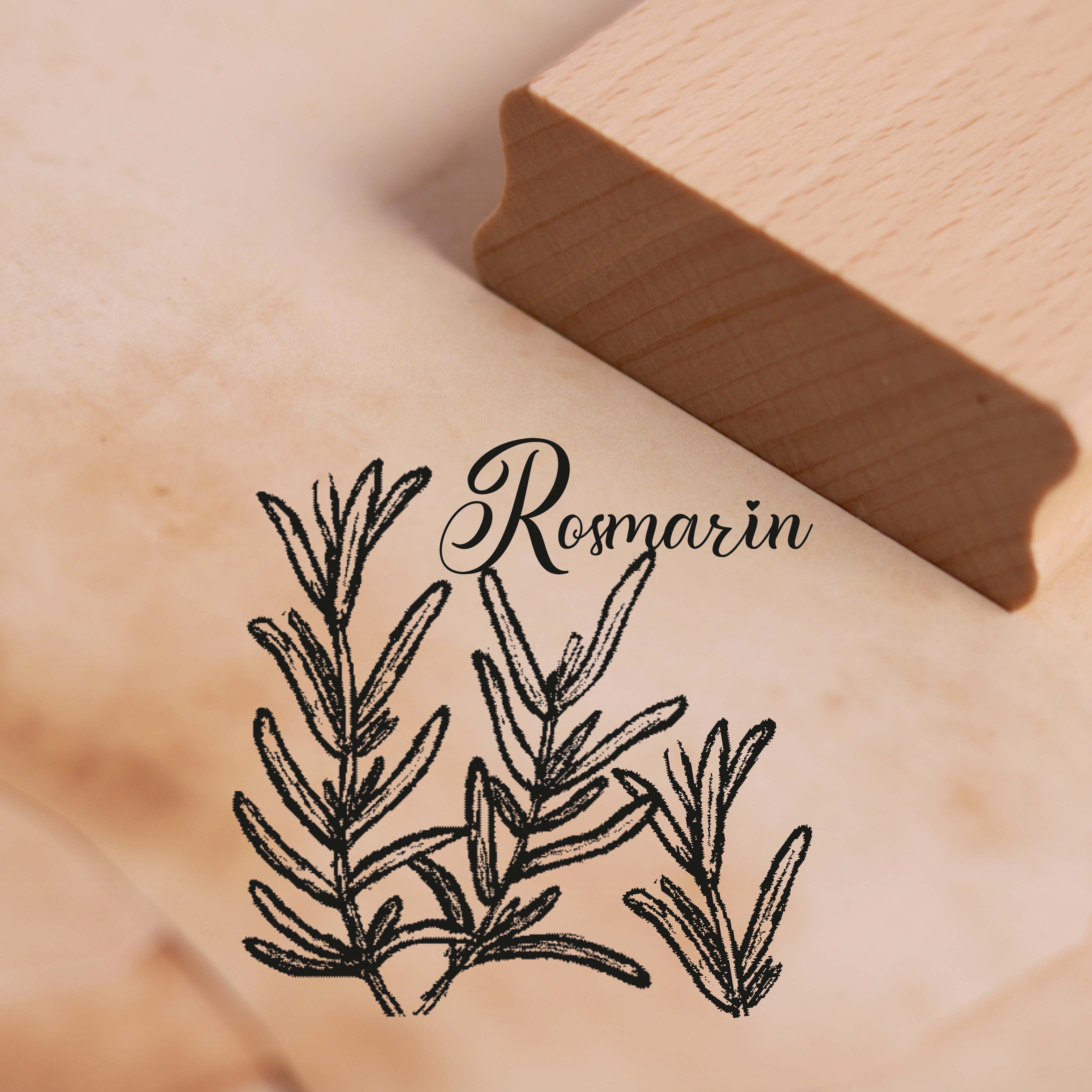 Motivstempel Rosmarin - Kräuter Küchenkräuter Stempel Holzstempel 48 x 48 mm