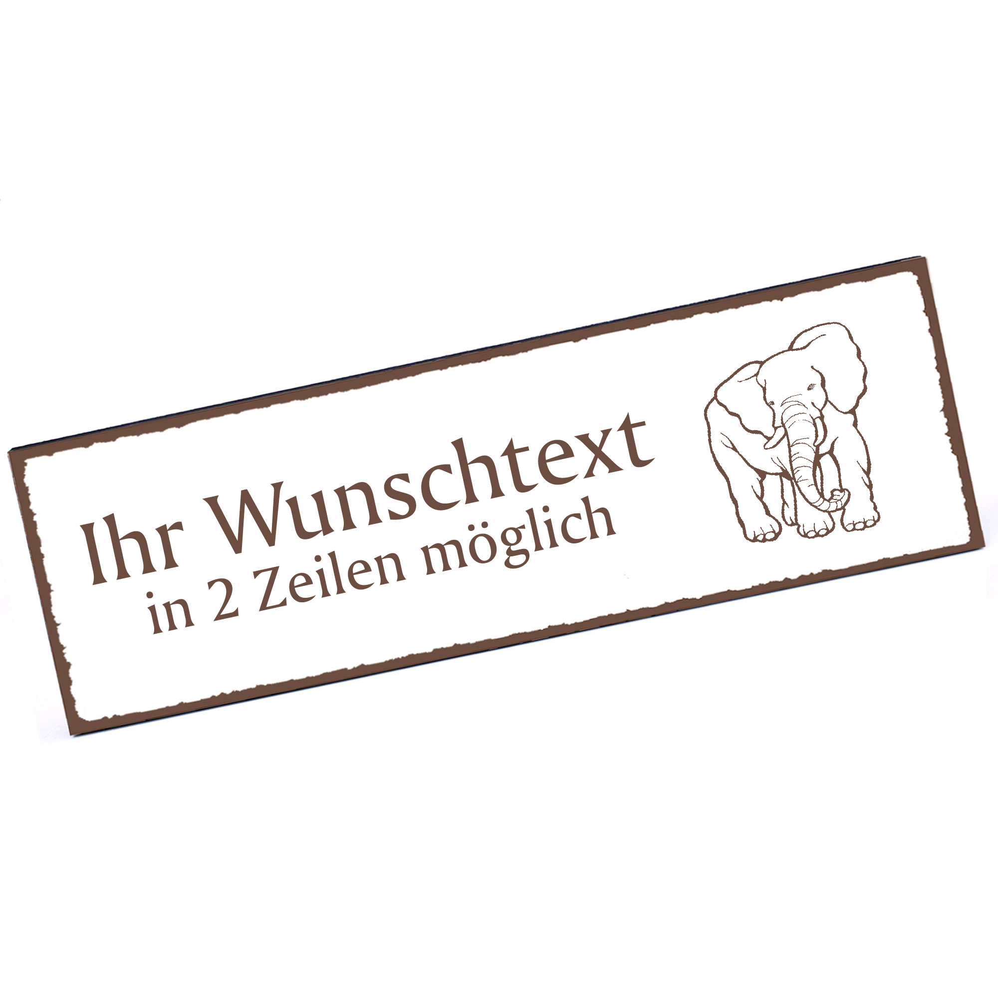 Türschild gezeichneter Elefant  Namensschild personalisiert mit Gravur - 150mm x 50mm - selbstkleben