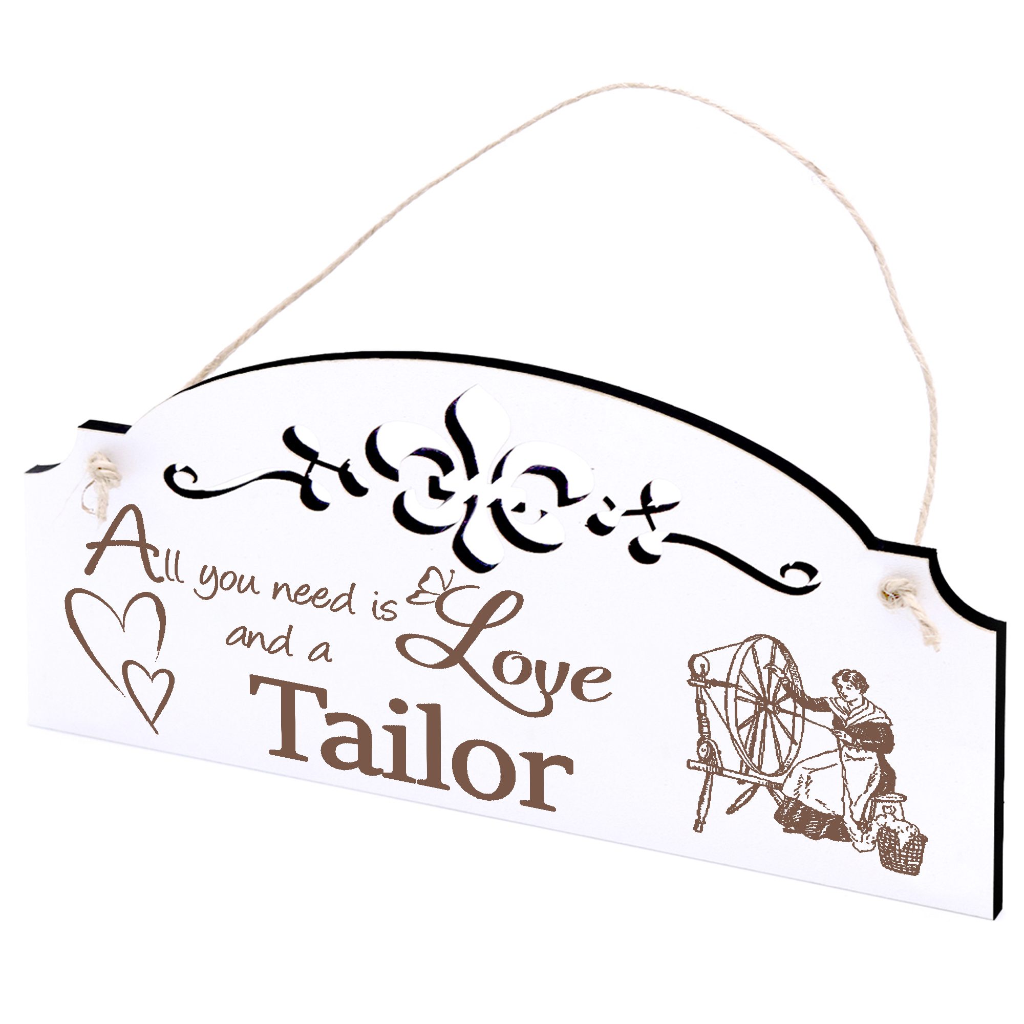 Schild Schneiderin am Spinnrad Deko 20x10cm - All you need is Love and a Tailor - Holz