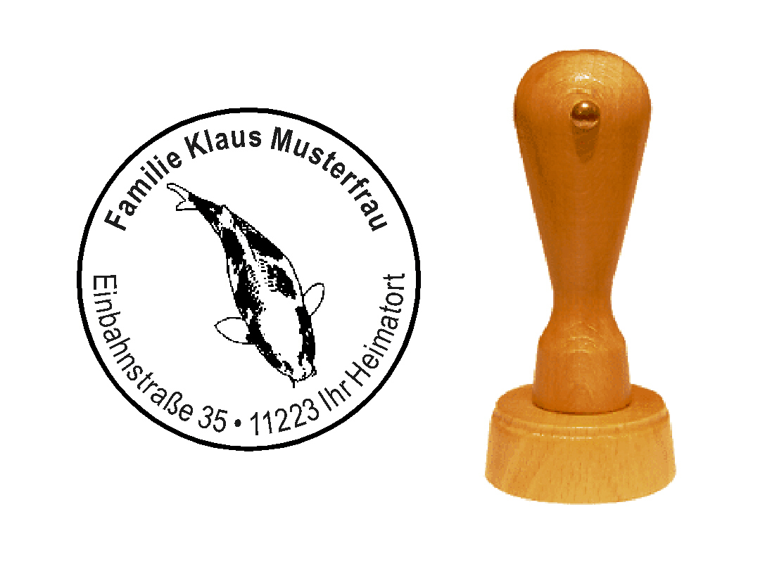 « Koi » Holzstempel mit persönlichem Wunschtext