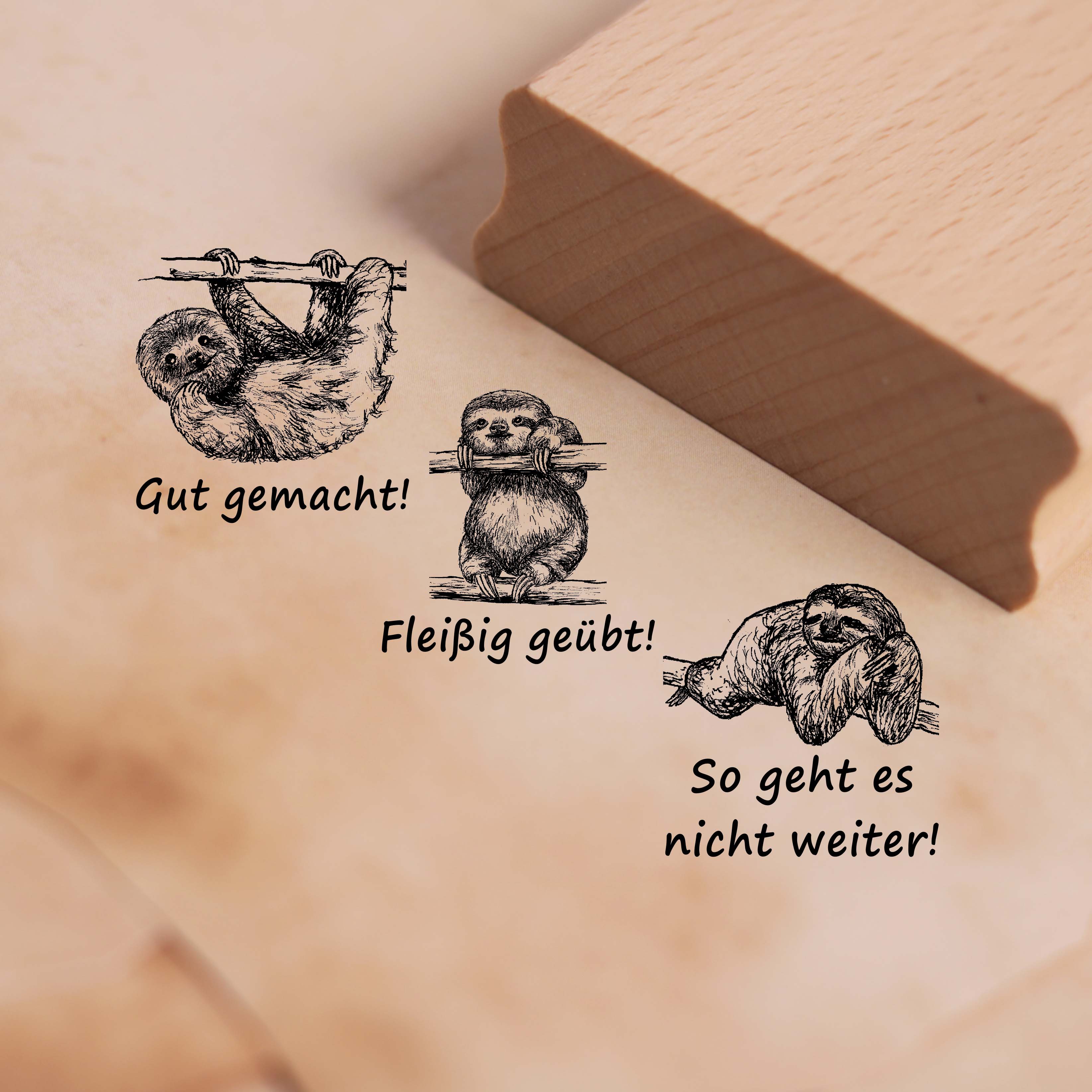 Lehrerstempel Faultier im Set - 3 Motivstempel mit Spruch und Motiv für Schule ca. 28 x 28 mm