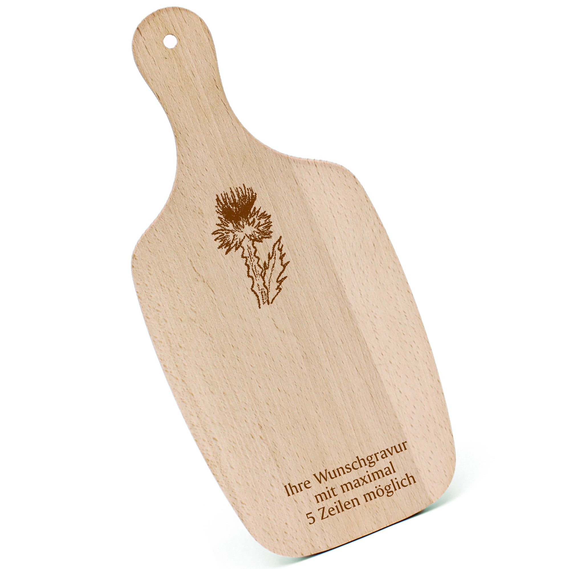 Schneidebrett Frühstücksbrettchen - Eseldistel - mit Griff 330x150mm