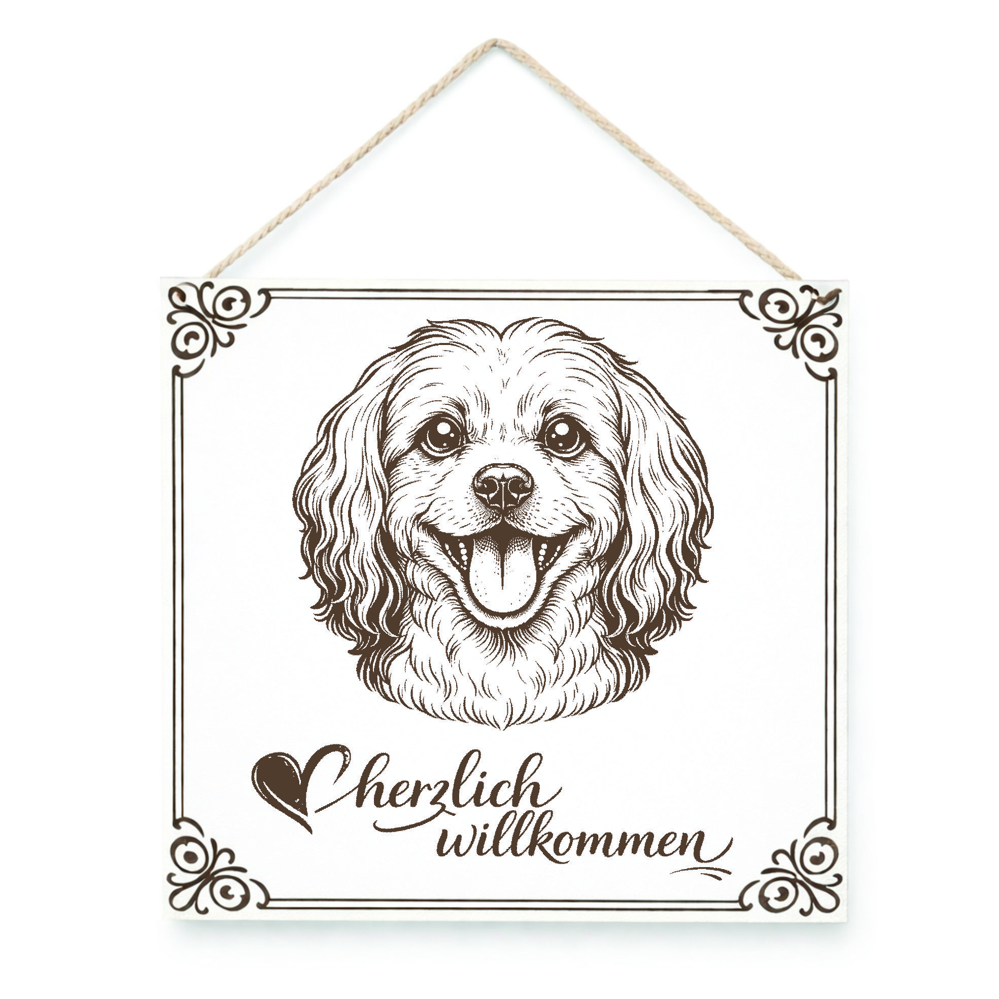 Hund Willkommensschild Malteser – Türschild Herzlich Willkommen  – Dekoschild Haustür 15×15 cm