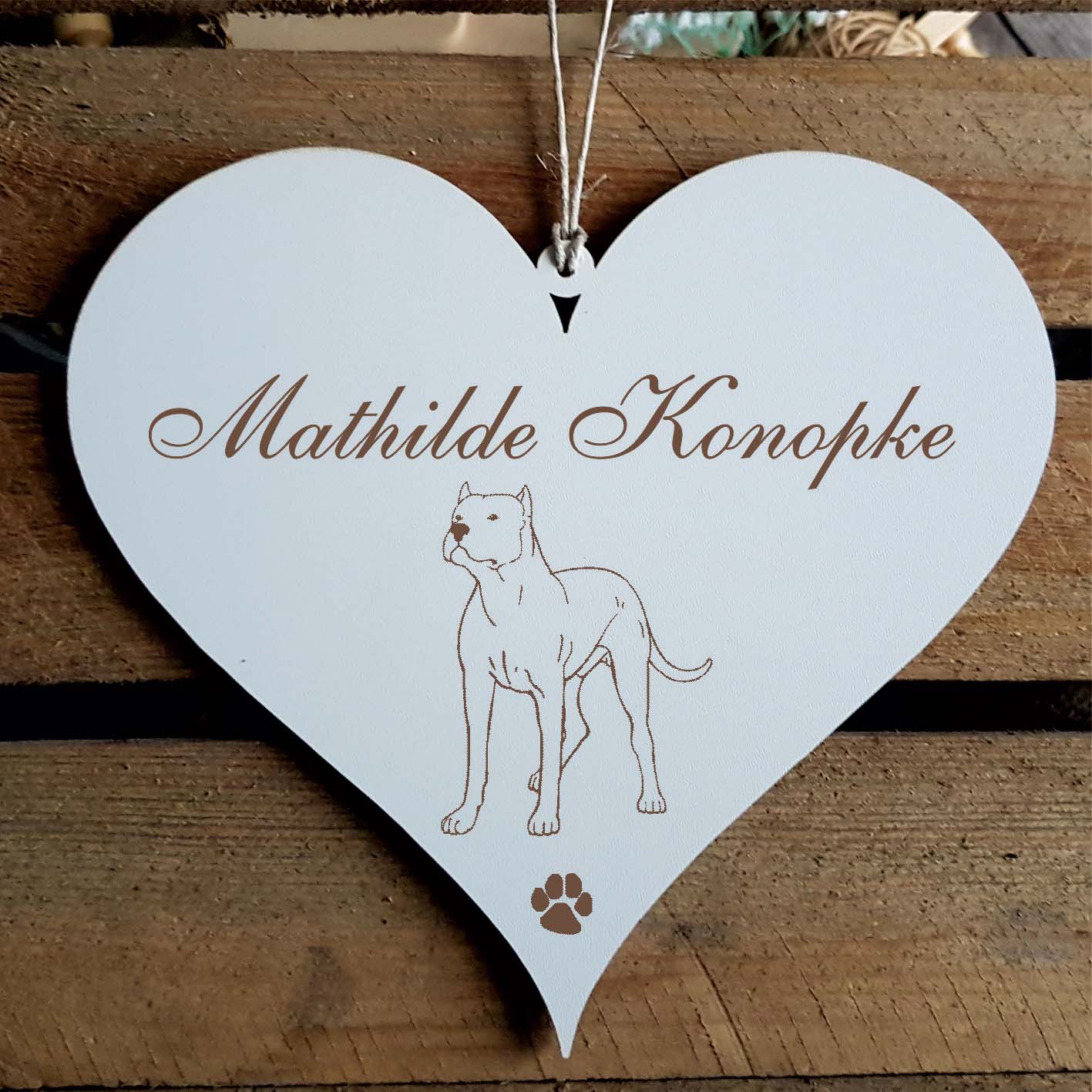 Herz Schild « Dogo Argentino » mit Namen - Türschild zum Anhängen