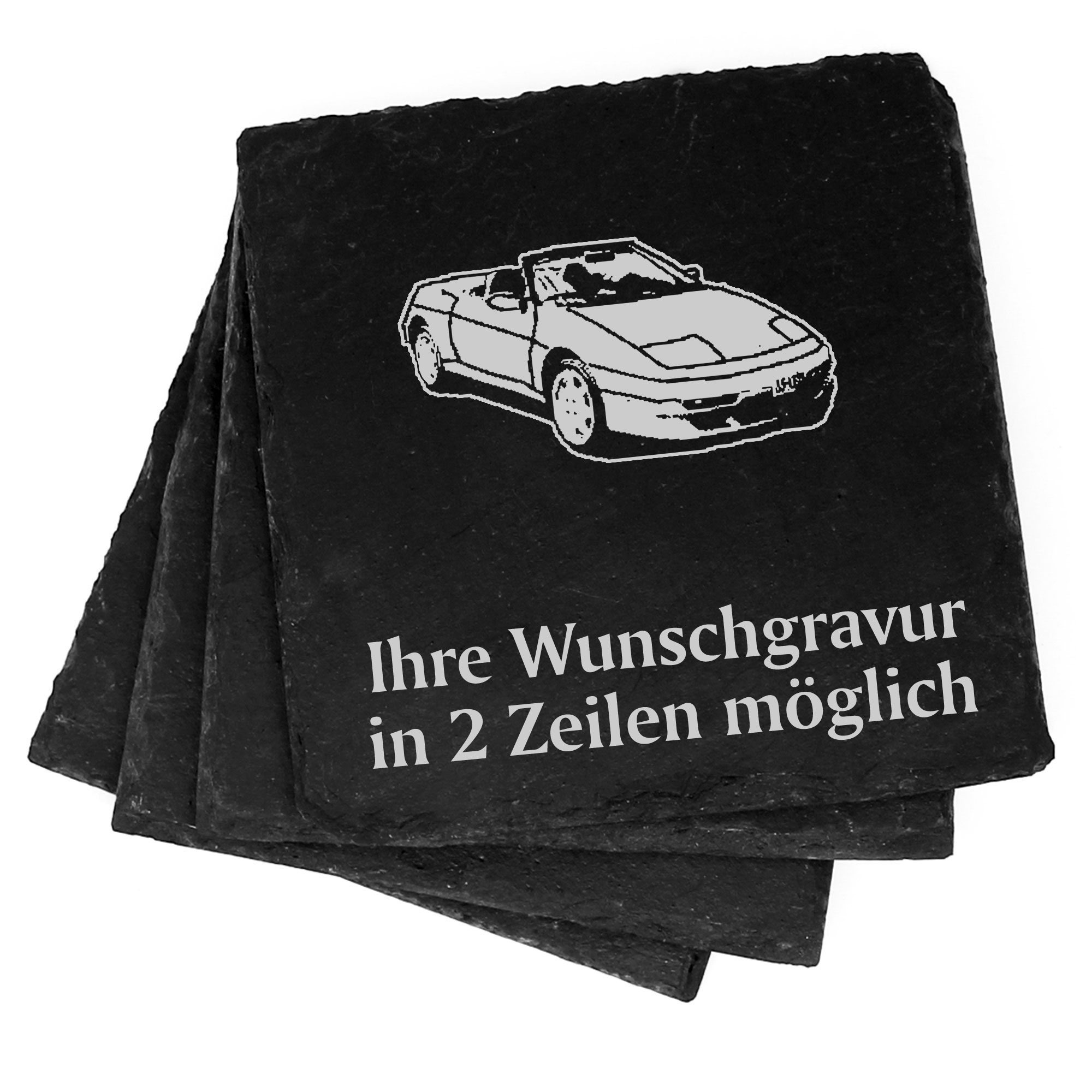 4x Rennauto Deko Schiefer Untersetzer Wunschgravur Set - 11 x 11 cm