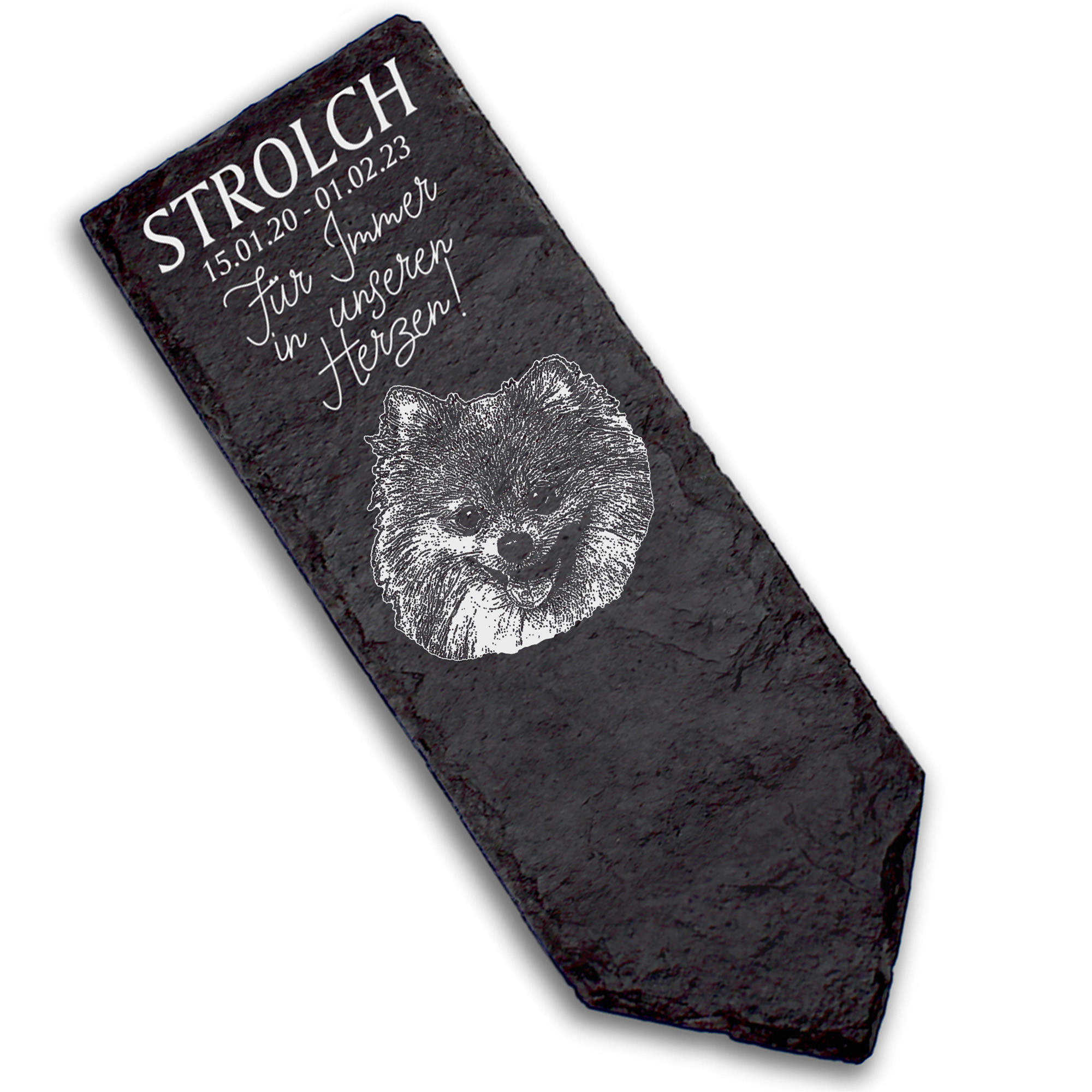 Grabstecker Grabschmuck Grabstein - Zwergspitz  - Personalisiert Grab Deko 8 x 22 cm Grabdekoration