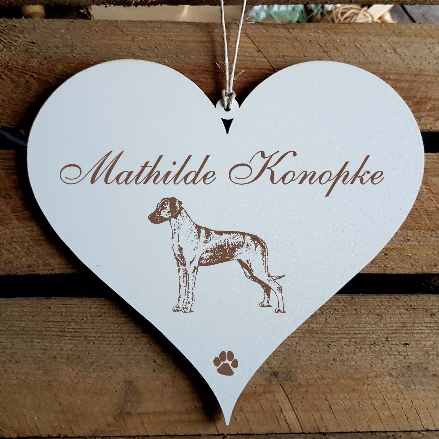 Herz Schild « Rhodesian Ridgeback » mit Namen - Türschild zum Anhängen