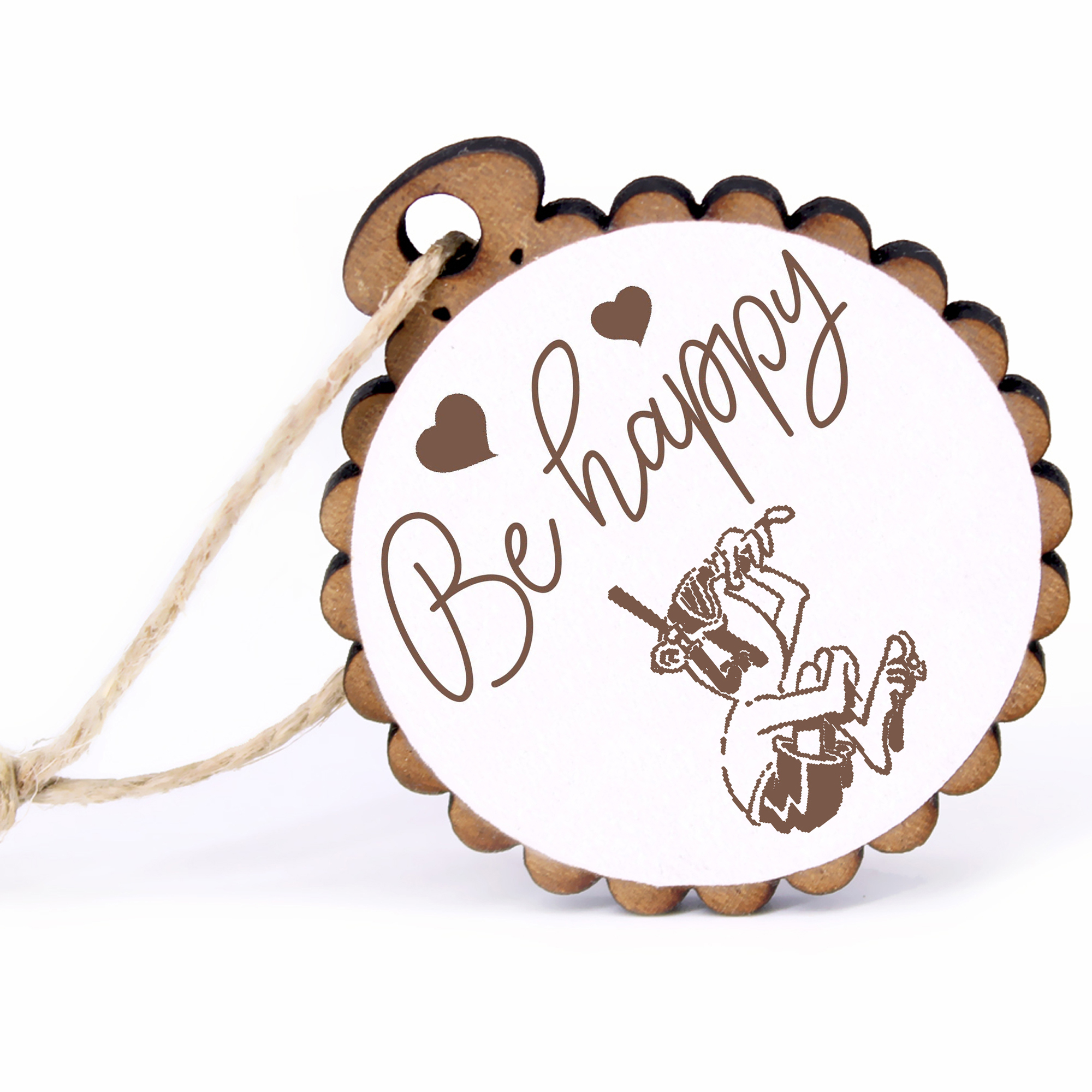 Geschenkanhänger - Be Happy Schnorcheln -  Holz Ø-5cm - mit Juteband