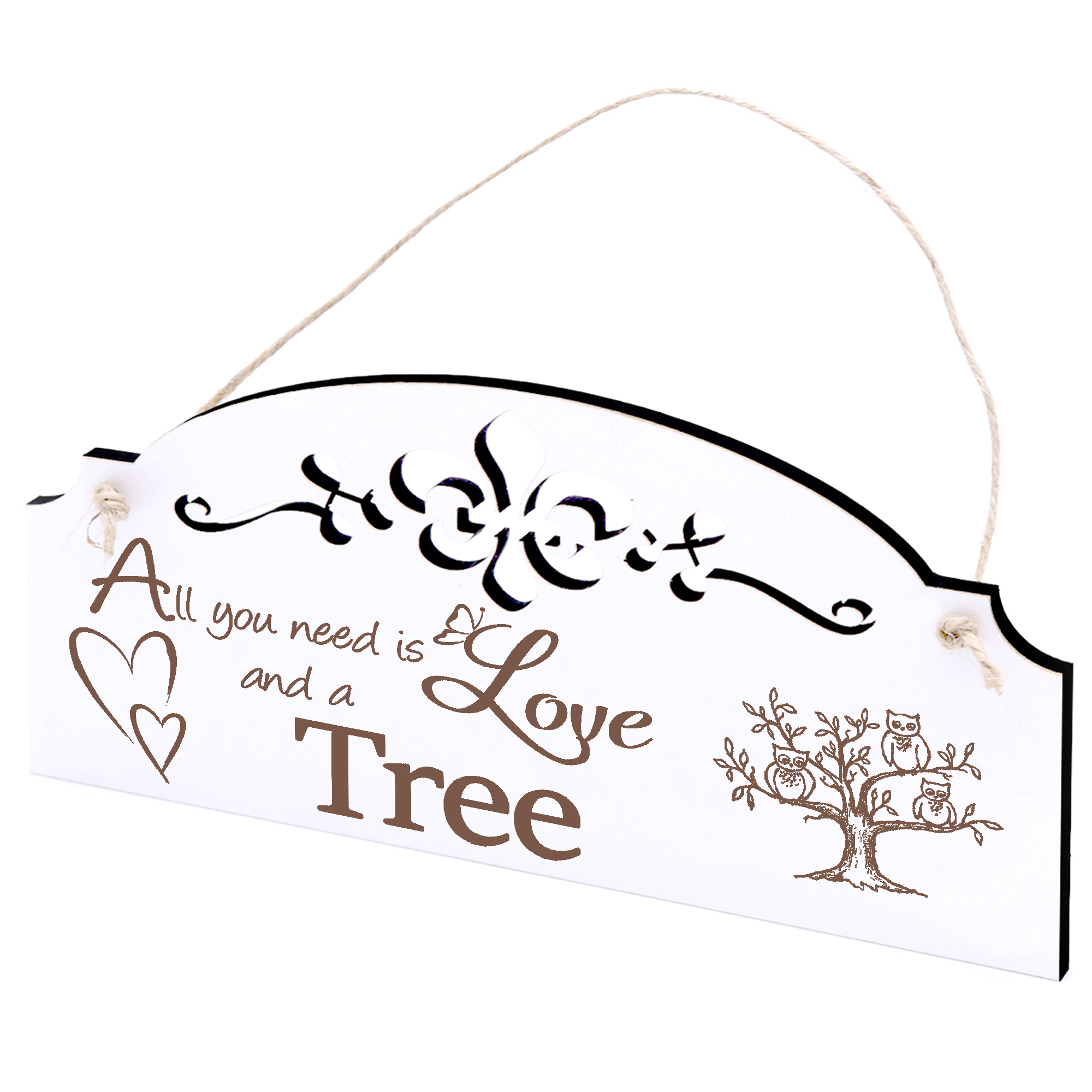 Schild Baum mit Eulen Deko 20x10cm - All you need is Love and a Tree - Holz
