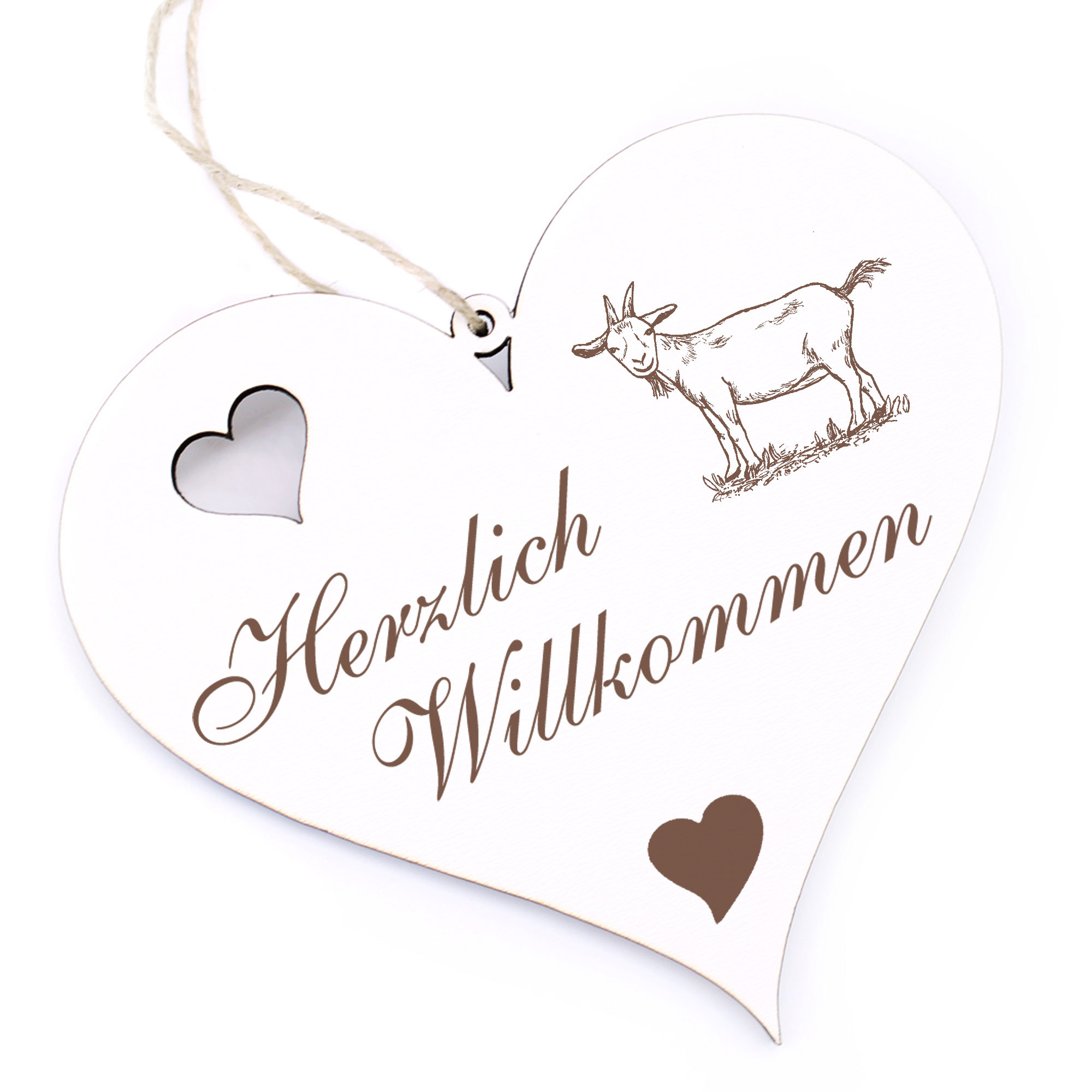 Herzlich Willkommen Schild - Ziege - Deko Herz Holz