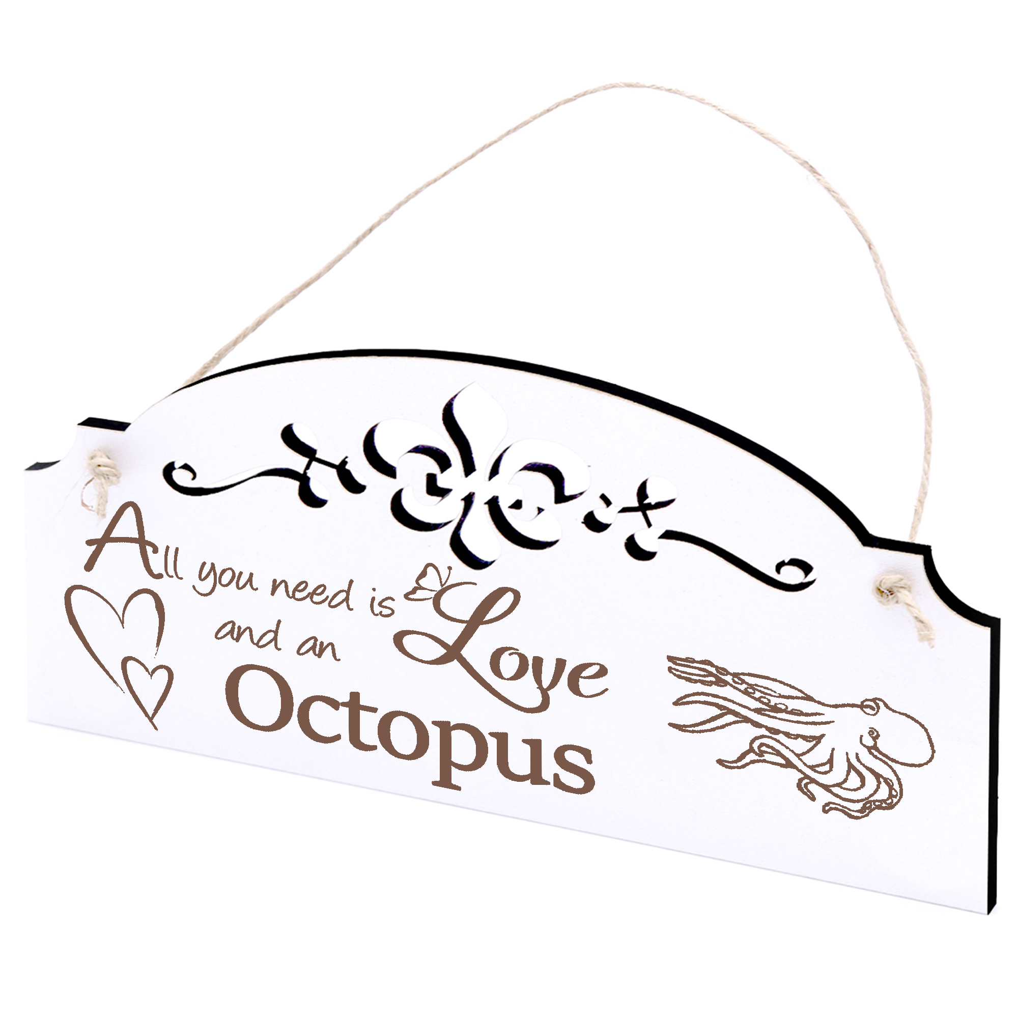 Schild swimmender Octopus Deko 20x10cm - All you need is Love and an Octopus - Holz