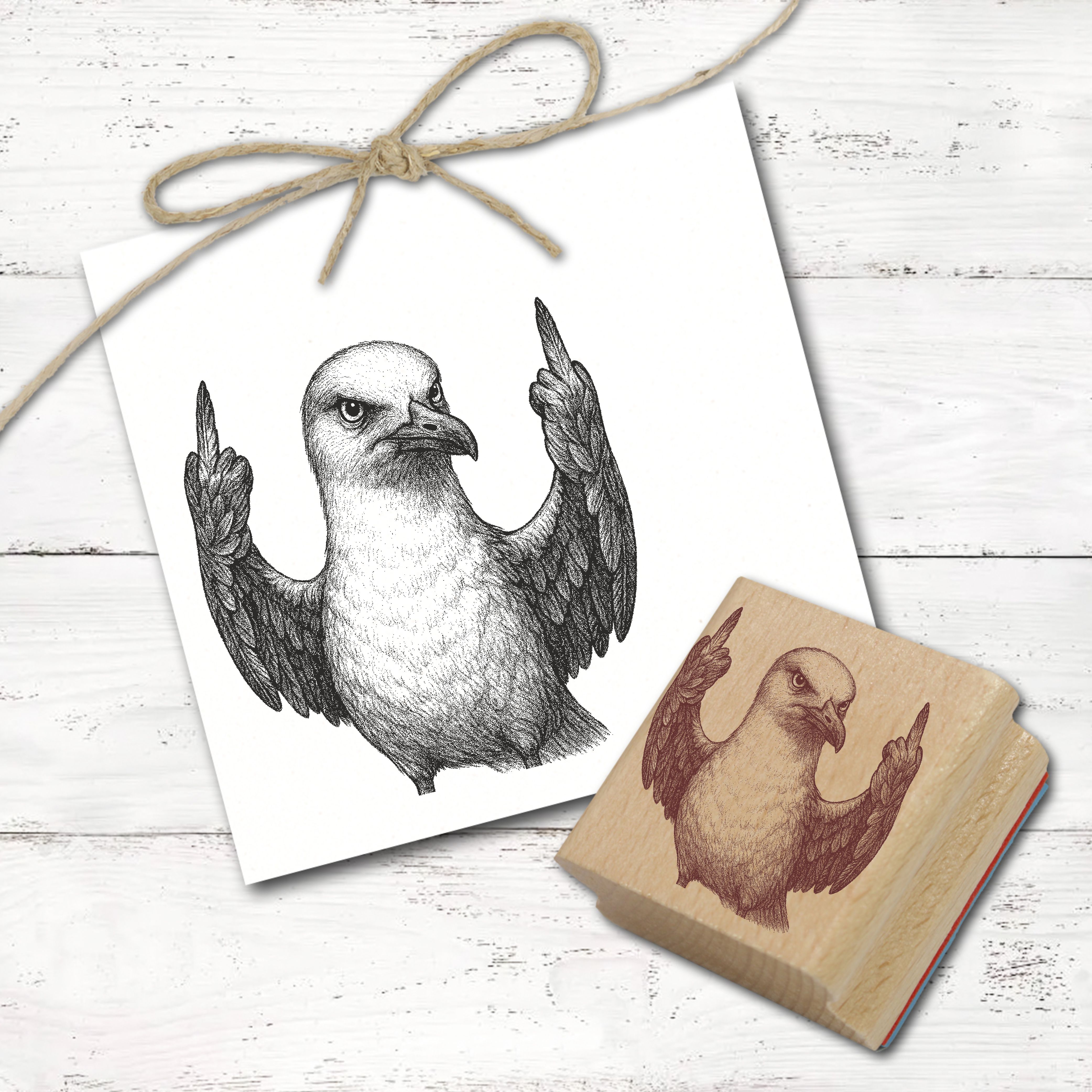 Motivstempel Tierstempel Möwe Stinkefinger Mittelfinger Stempel lustig - ca. 40 x 50 mm