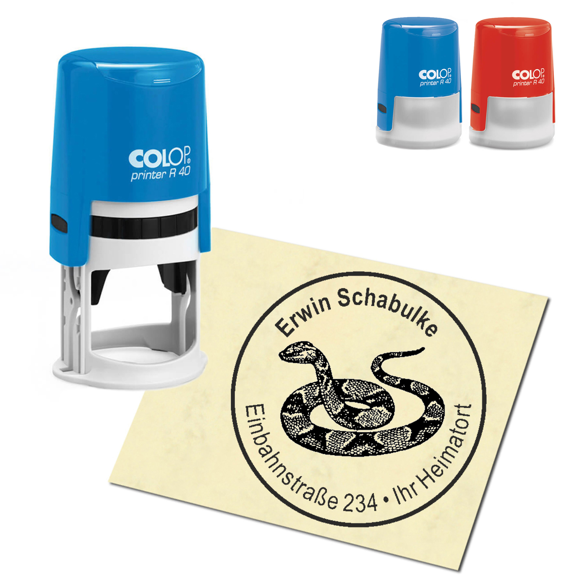 Stempel Adressstempel personalisiert - Schlange - rund &empty; 40mm