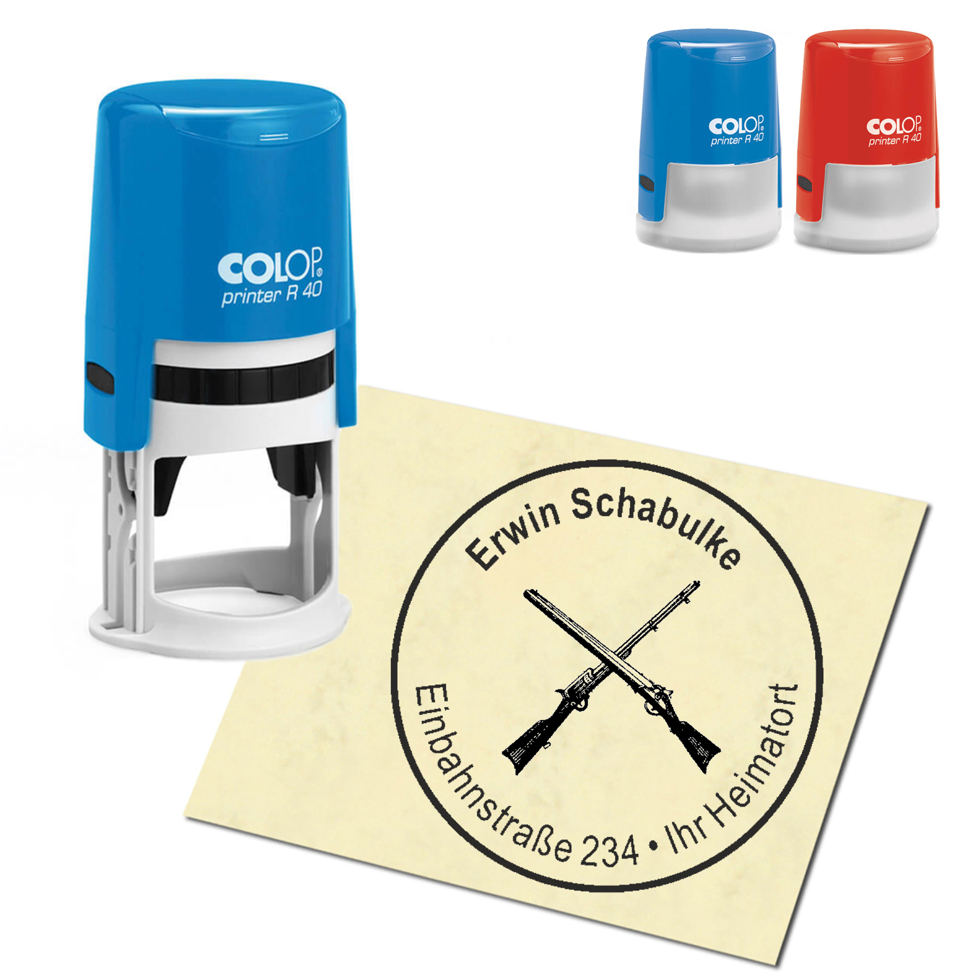 Stempel Adressstempel personalisiert - Gewehre - rund &empty; 40mm