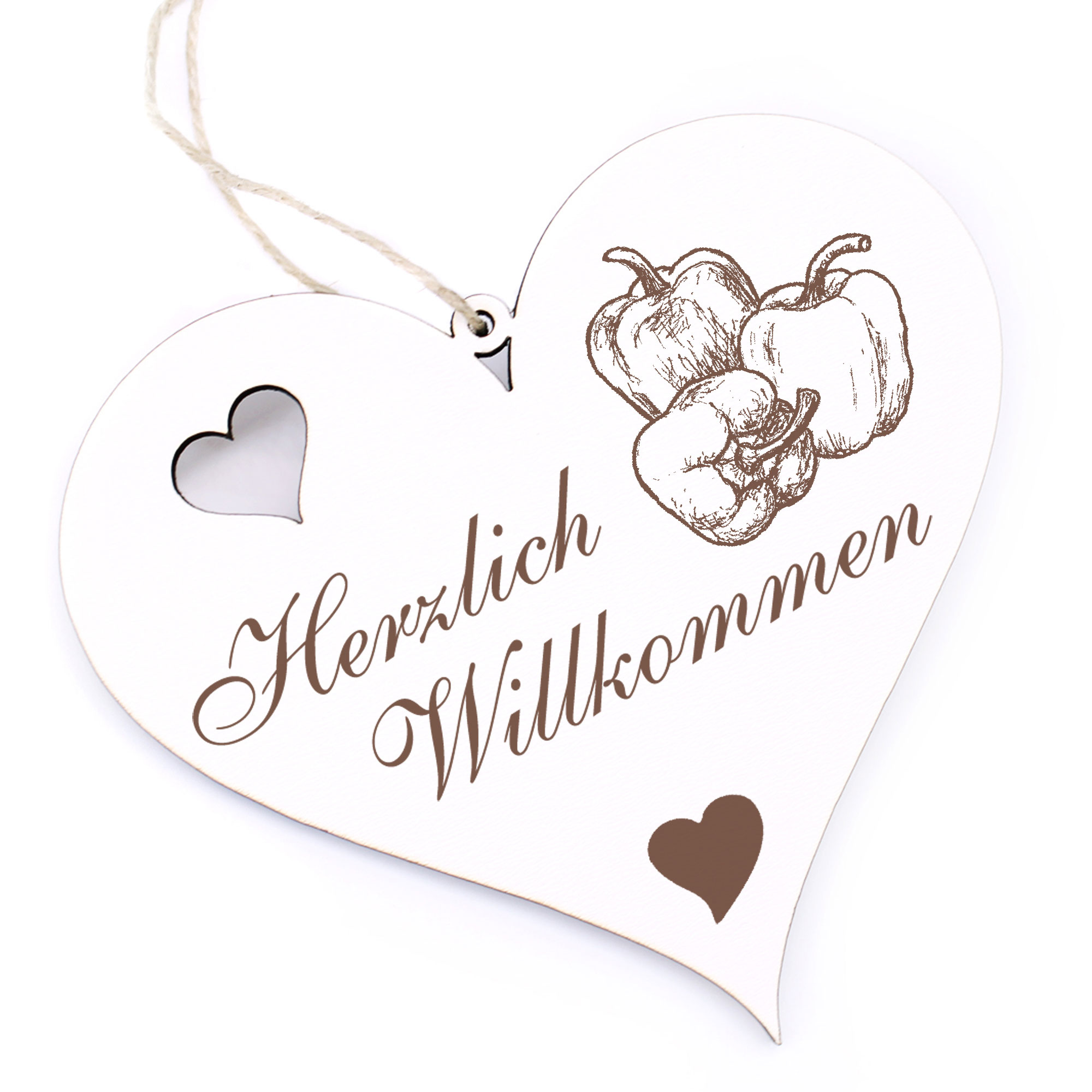 Herzlich Willkommen Schild - Paprika - Deko Herz Holz