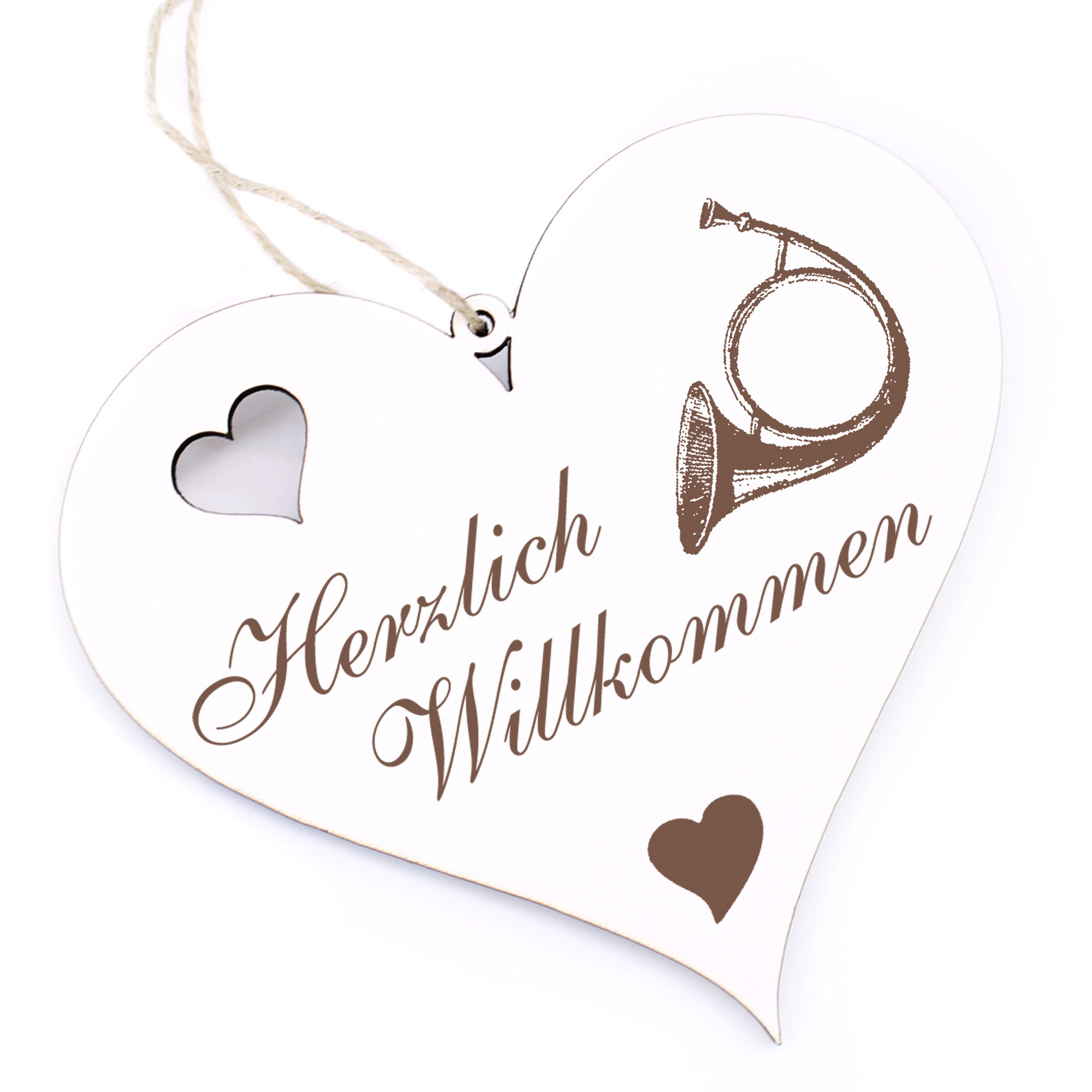 Herzlich Willkommen Schild - Horn - Deko Herz Holz