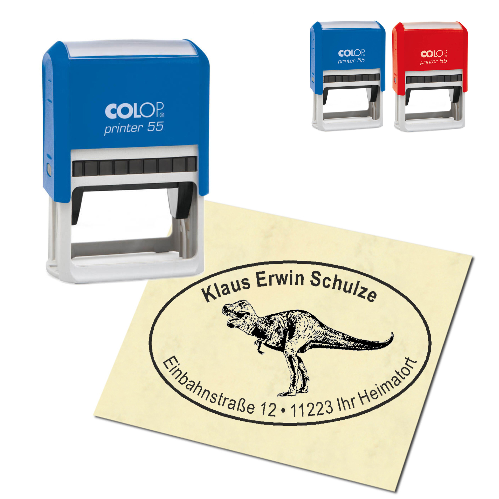Adressstempel personalisiert Stempel - Dinosaurier T-Rex - oval 59 x 39 mm