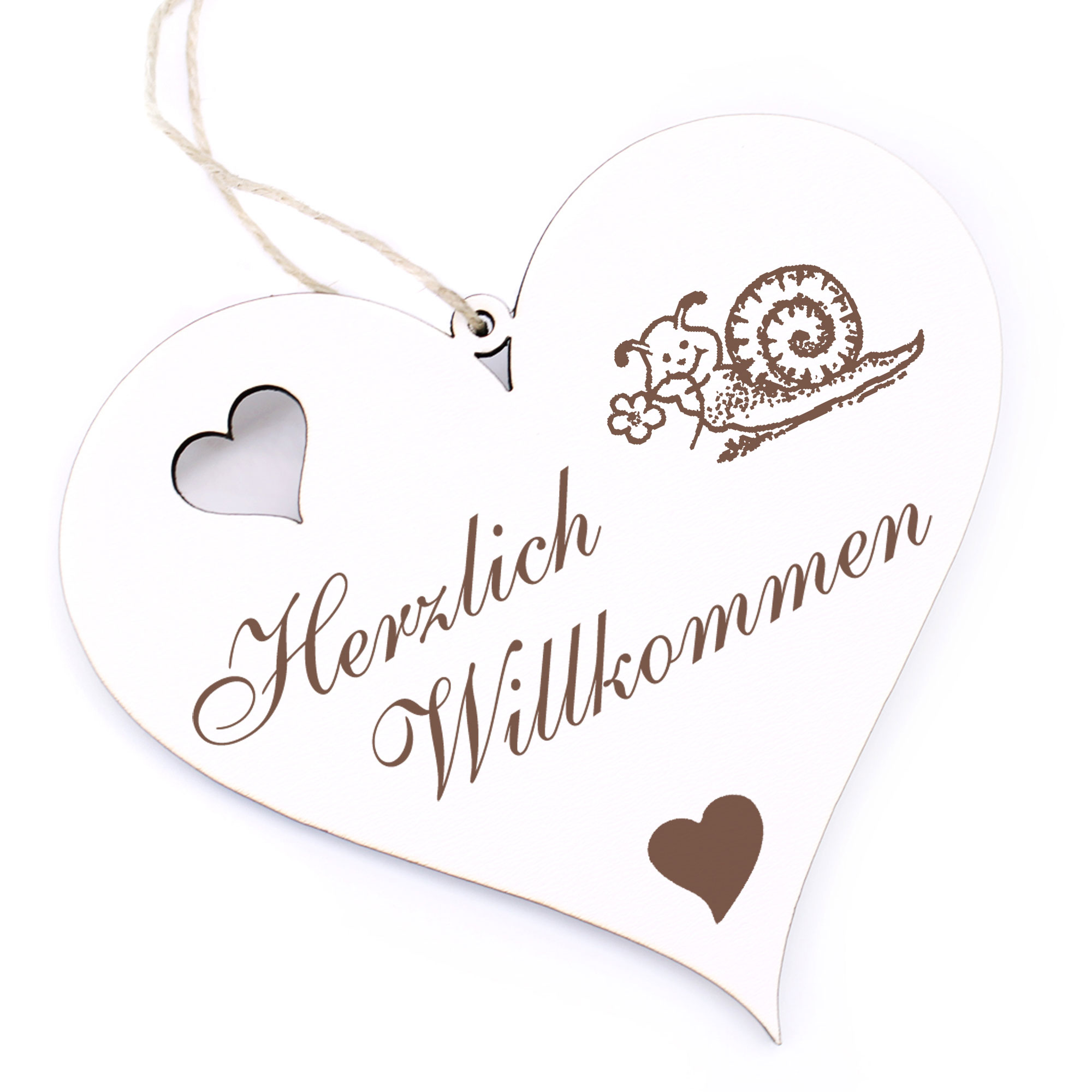 Herzlich Willkommen Schild - Schnecke mit Blume - Deko Herz Holz
