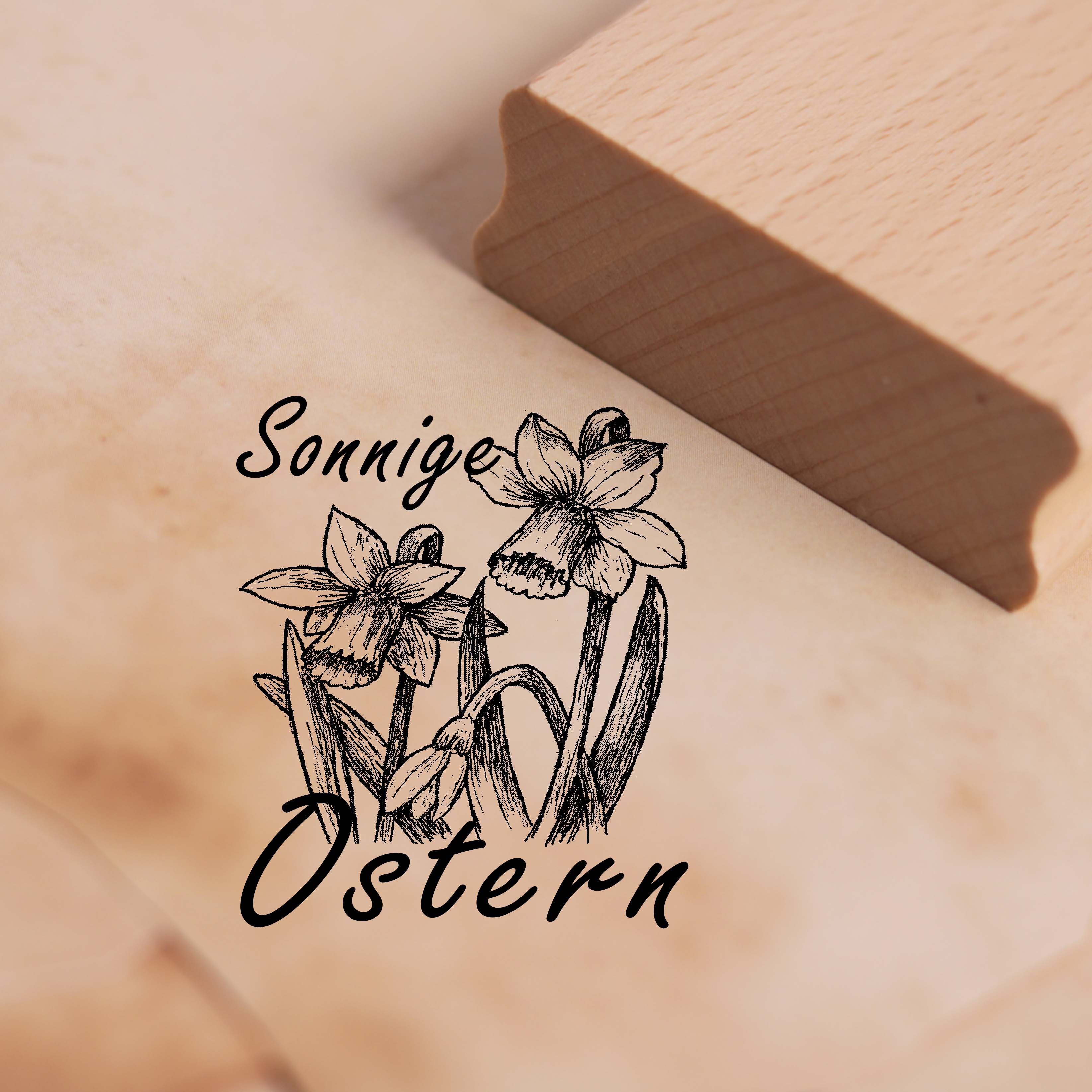 Motivstempel Sonnige Ostern - Osterglocken Stempel Holzstempel 58 x 68 mm 