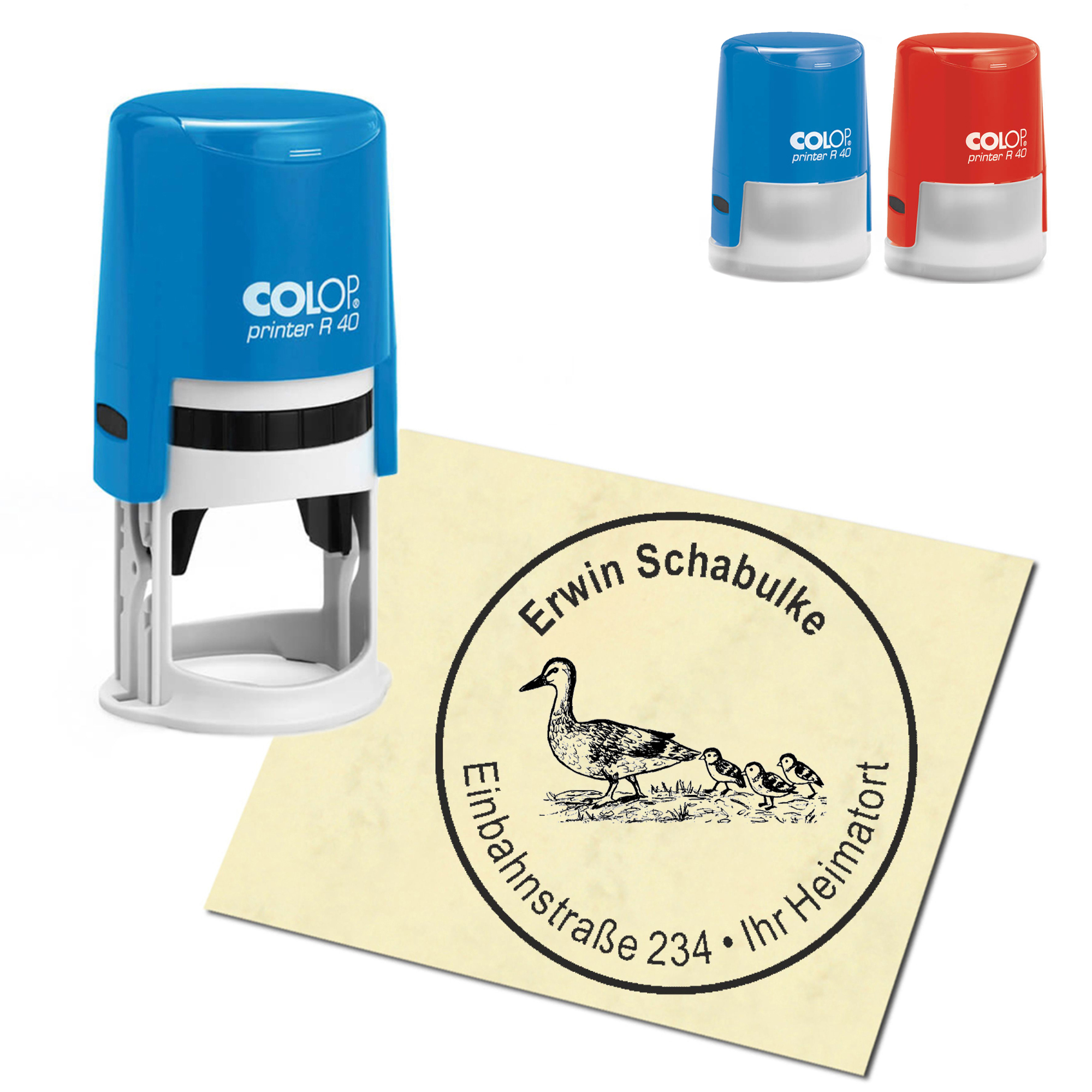 Stempel Adressstempel personalisiert - Entenmutter - rund &empty; 40mm