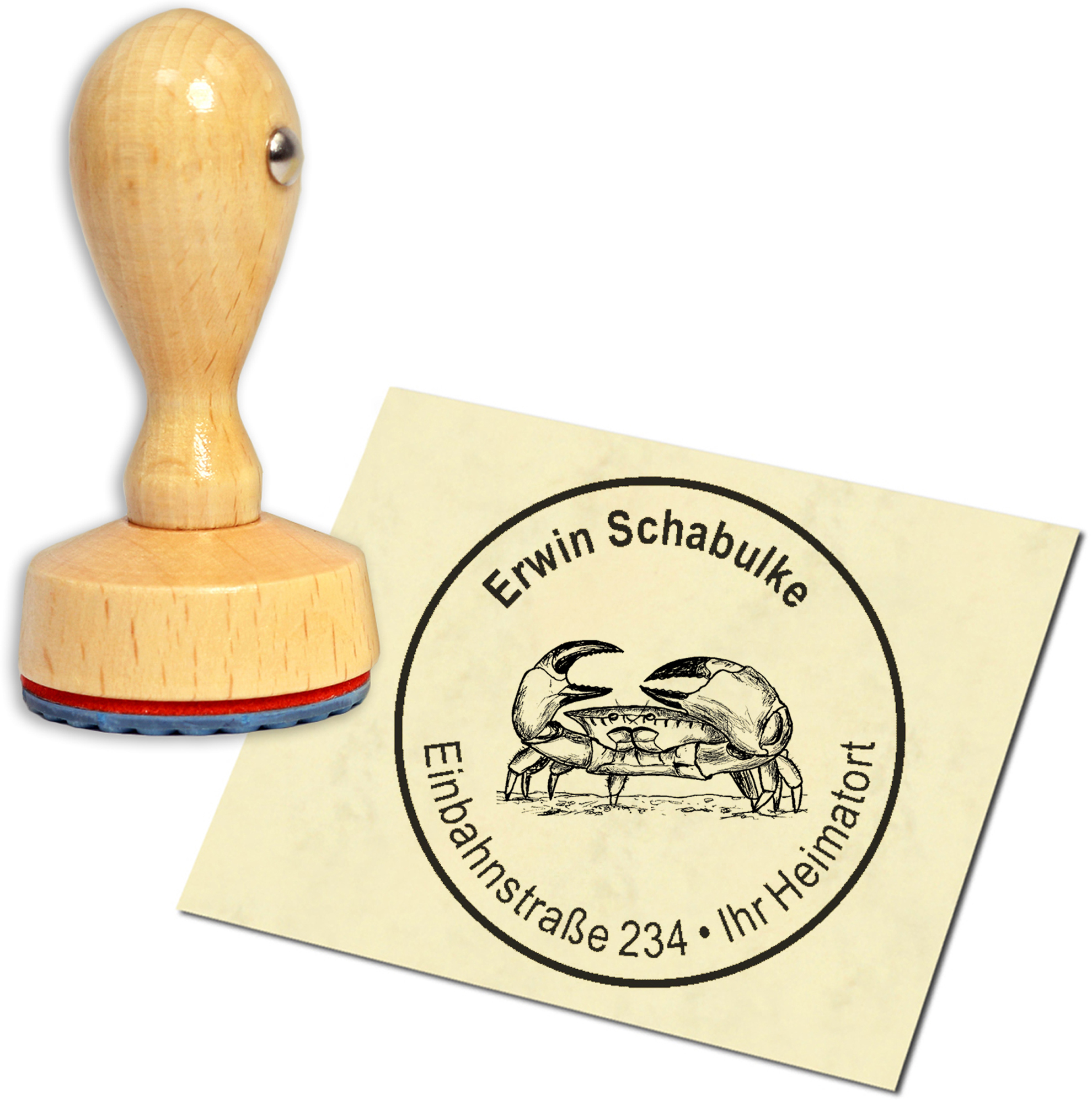 Stempel Adressstempel Holzstempel - Krabbe - rund 40mm