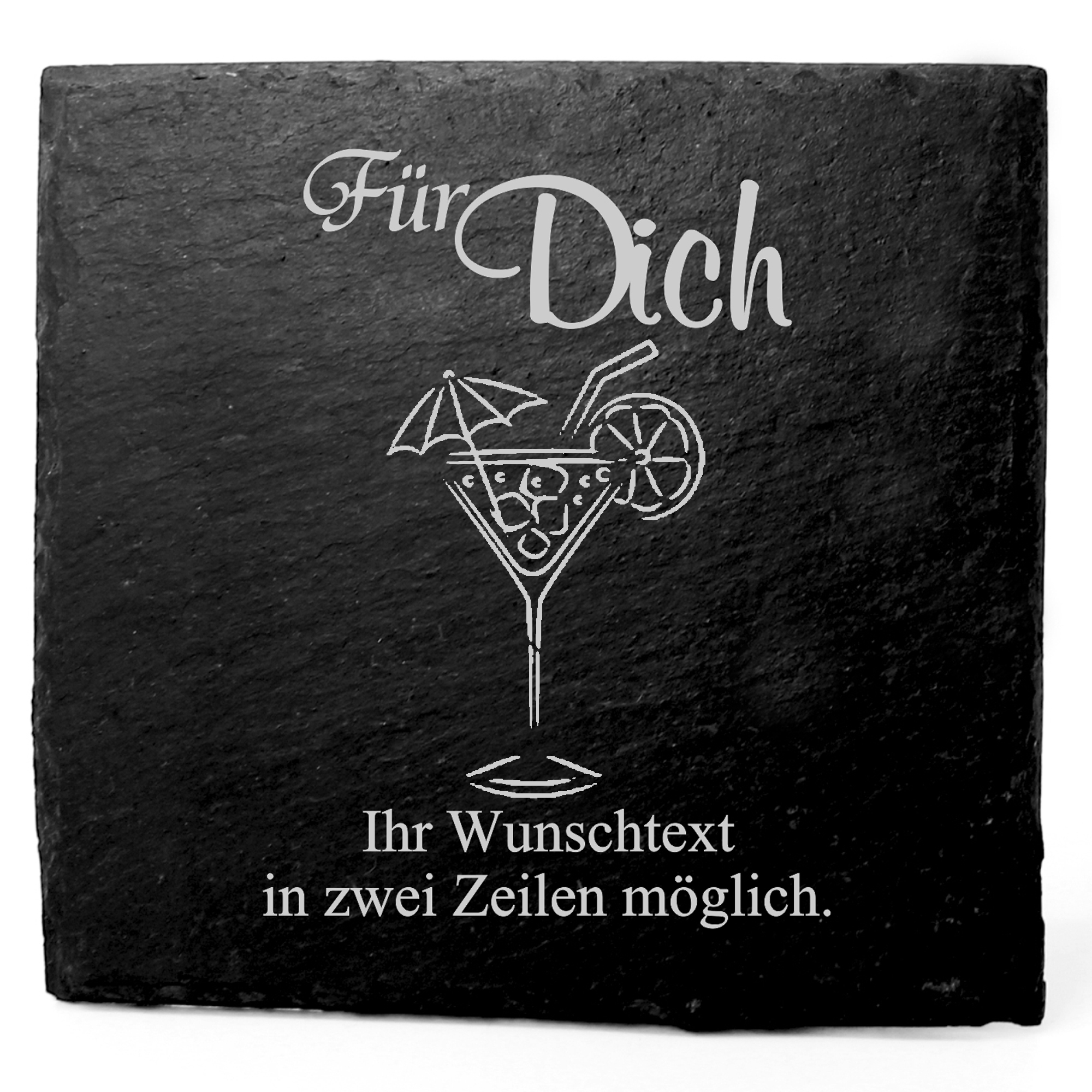 Deko Schiefer Untersetzer personalisiert Cocktail - Für Dich - 11x11cm