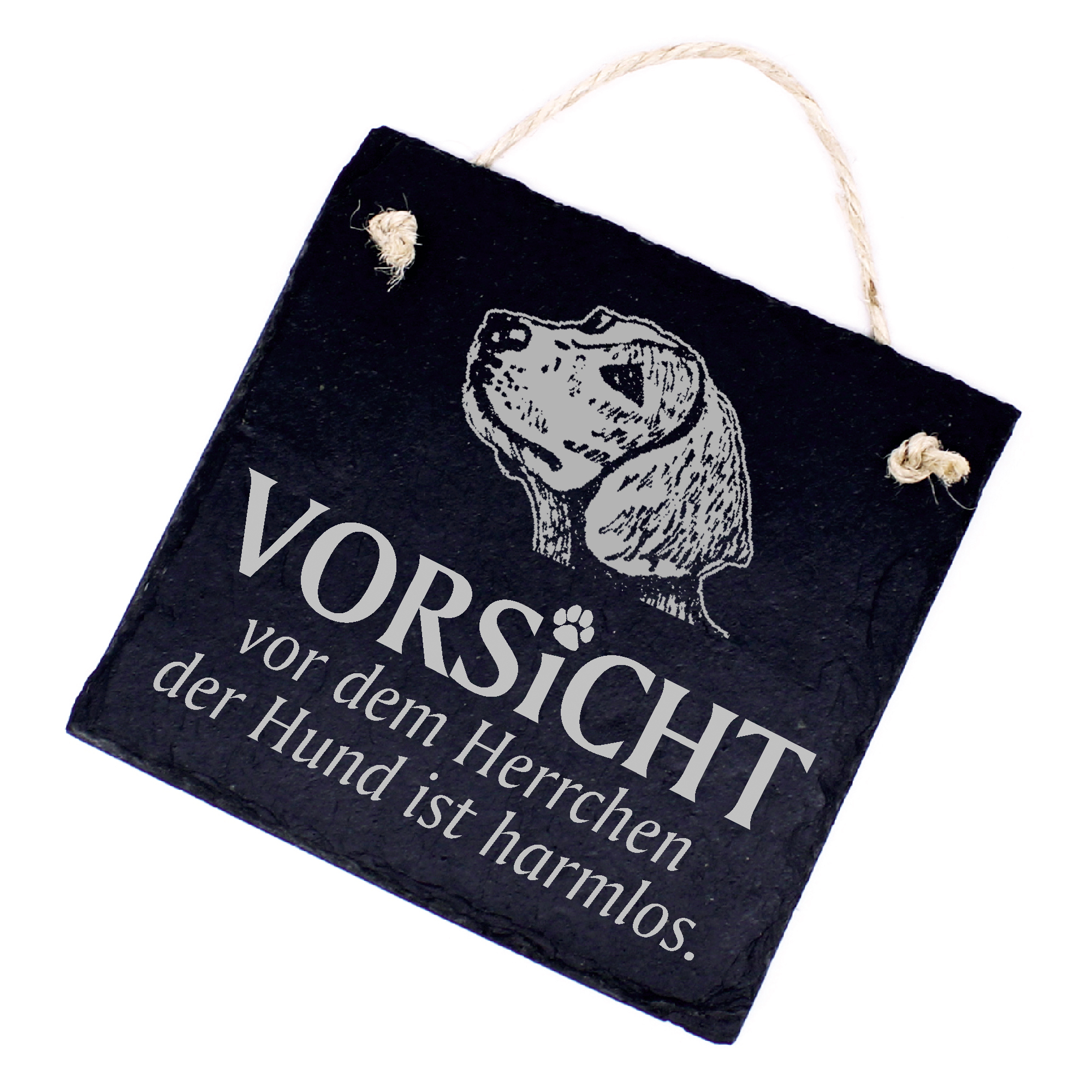 Hundeschild Beagle Schild aus Schiefer - Vorsicht vor dem Herrchen - 11cm x 11cm