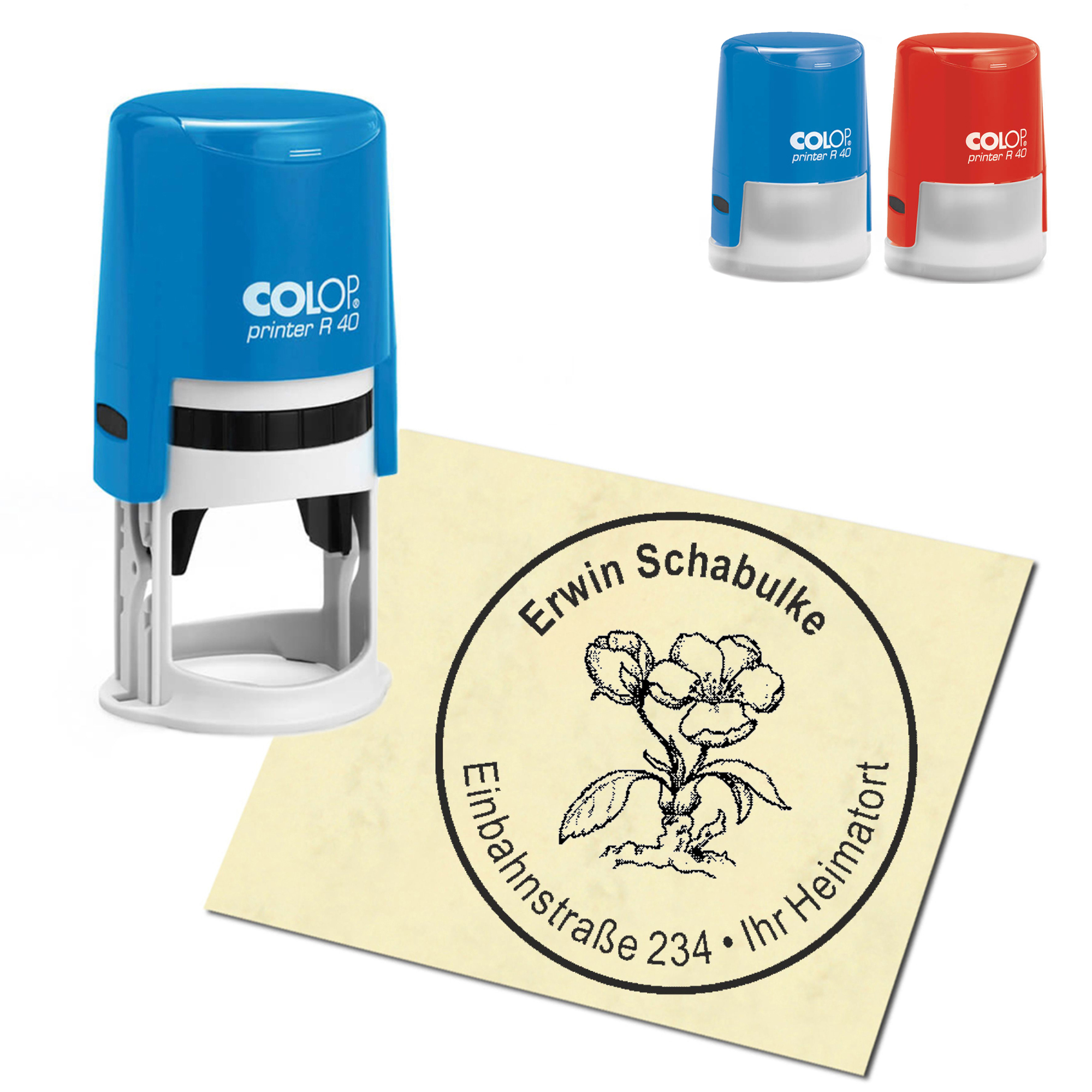 Stempel Adressstempel personalisiert - Holzapfelblüte - rund &empty; 40mm