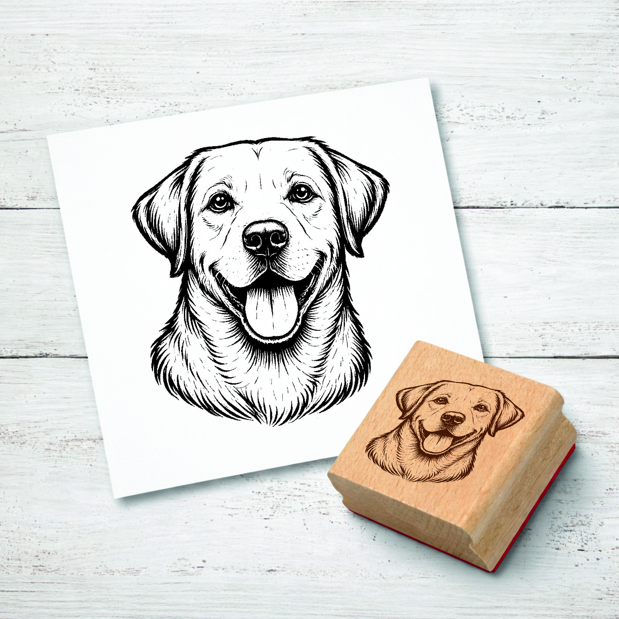 Motivstempel Labrador Retriever Hund - Stempel mit Hundemotiv - Holzstempel Abdruck 43 x 48 mm