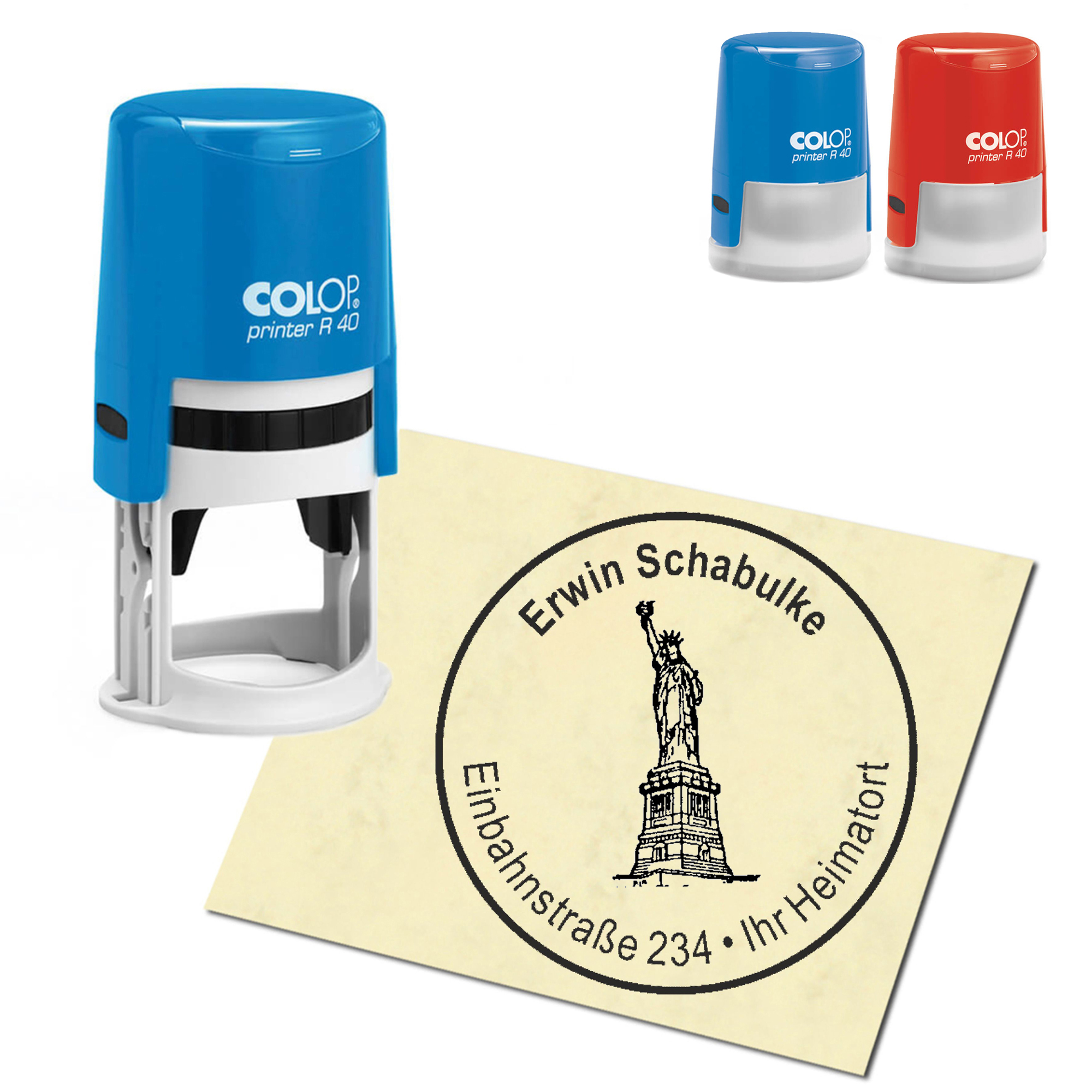 Stempel Adressstempel personalisiert - Freiheitsstatue New York - rund &empty; 40mm
