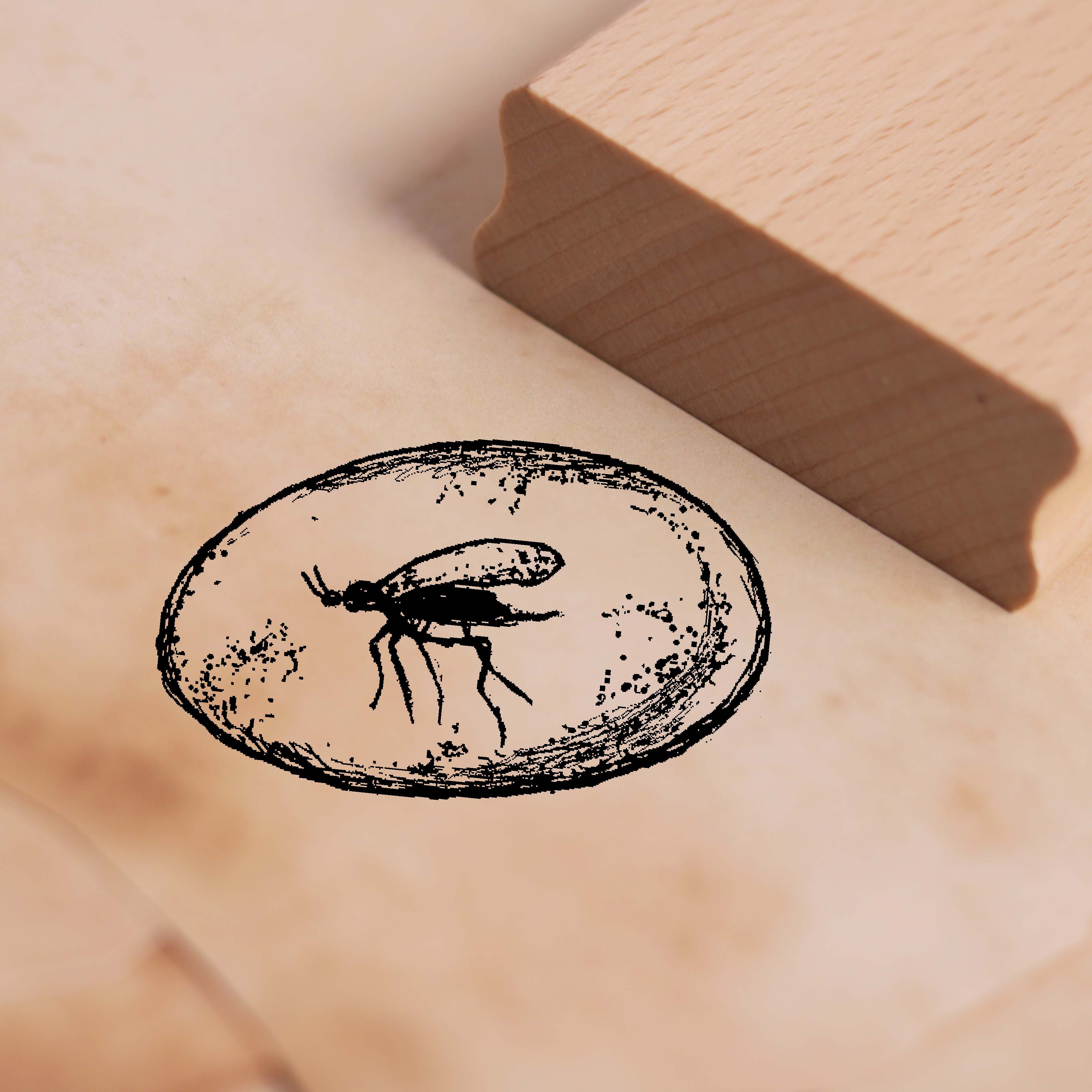 Motivstempel Bernstein mit Mücke - Stempel Holzstempel 48 x 28 mm