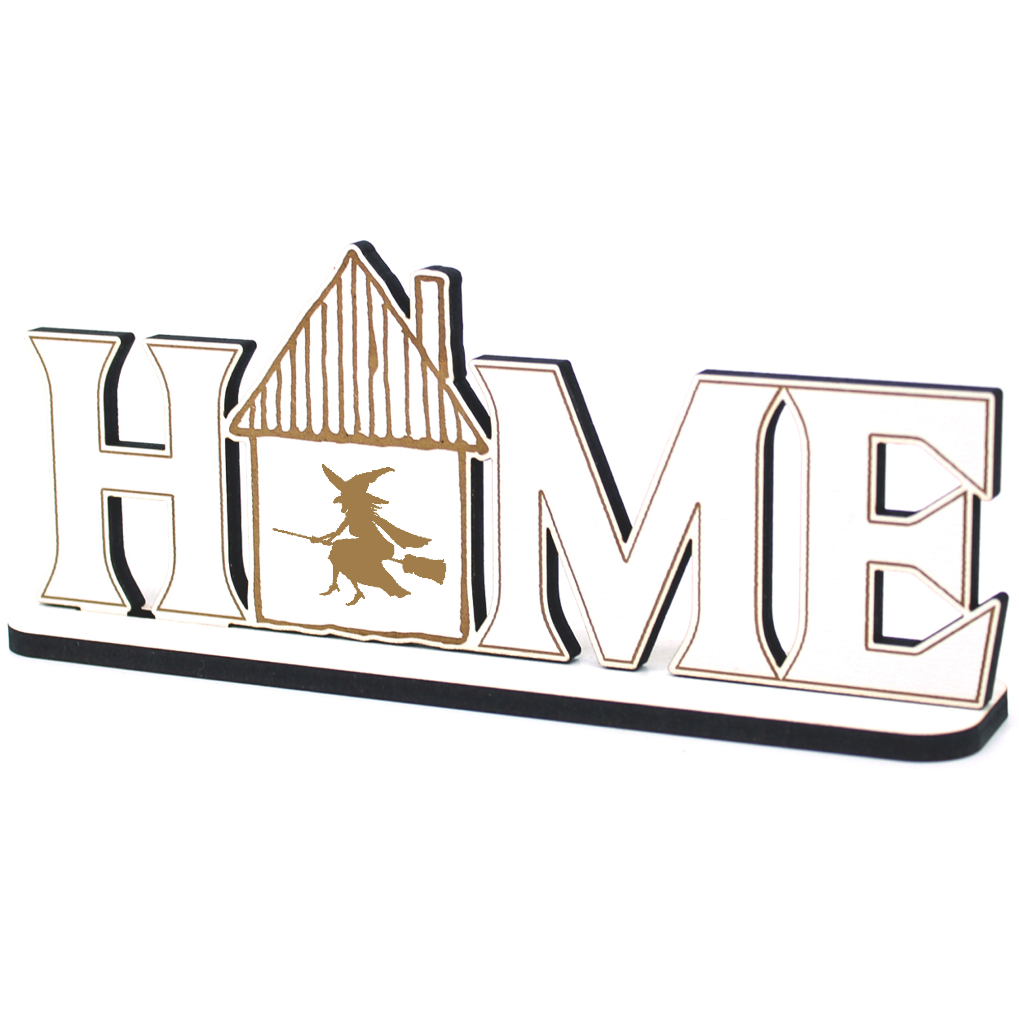 Deko Home Aufsteller Holz - Hexe auf Besen - 28x12 cm Holzdeko