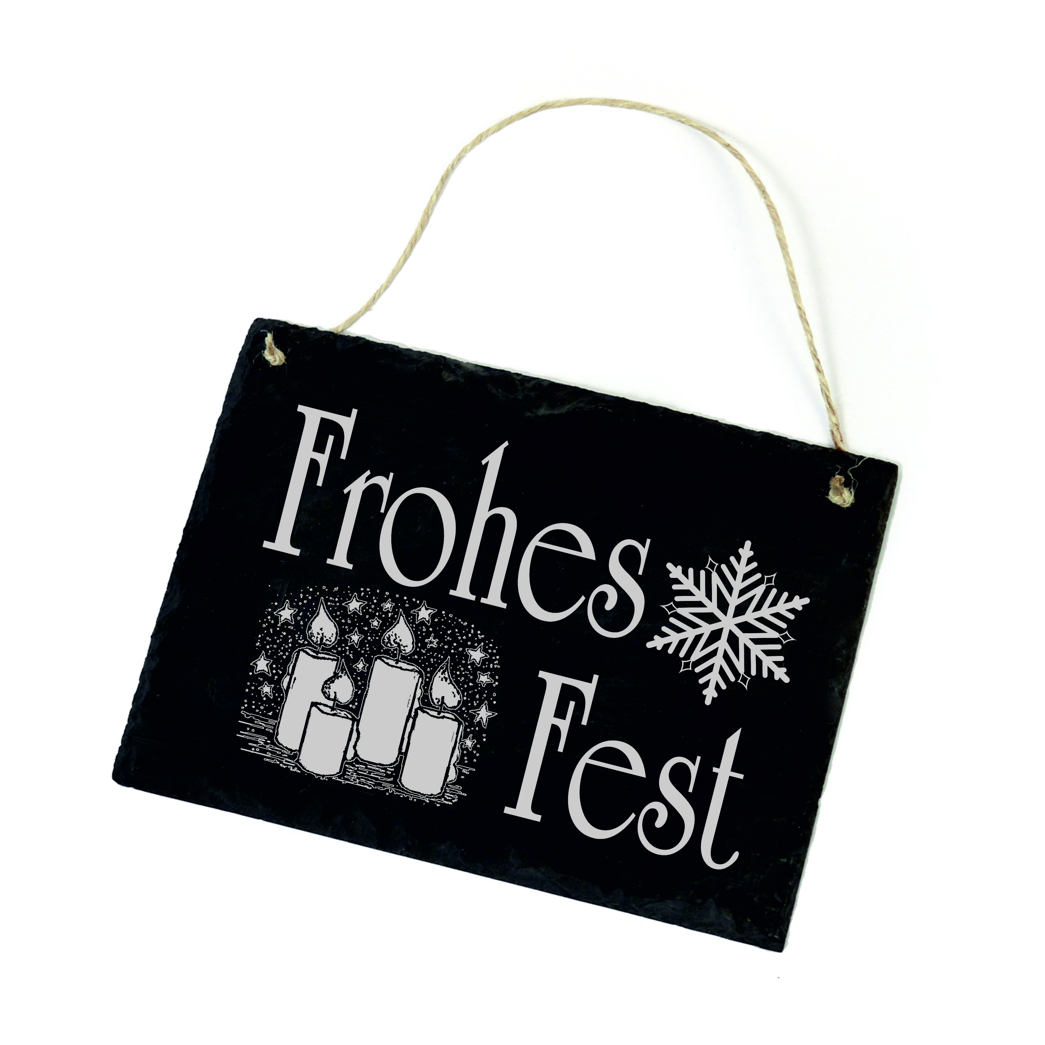 Schiefertafel Frohes Fest - Kerze Schneeflocke Schild 22 x 16 cm