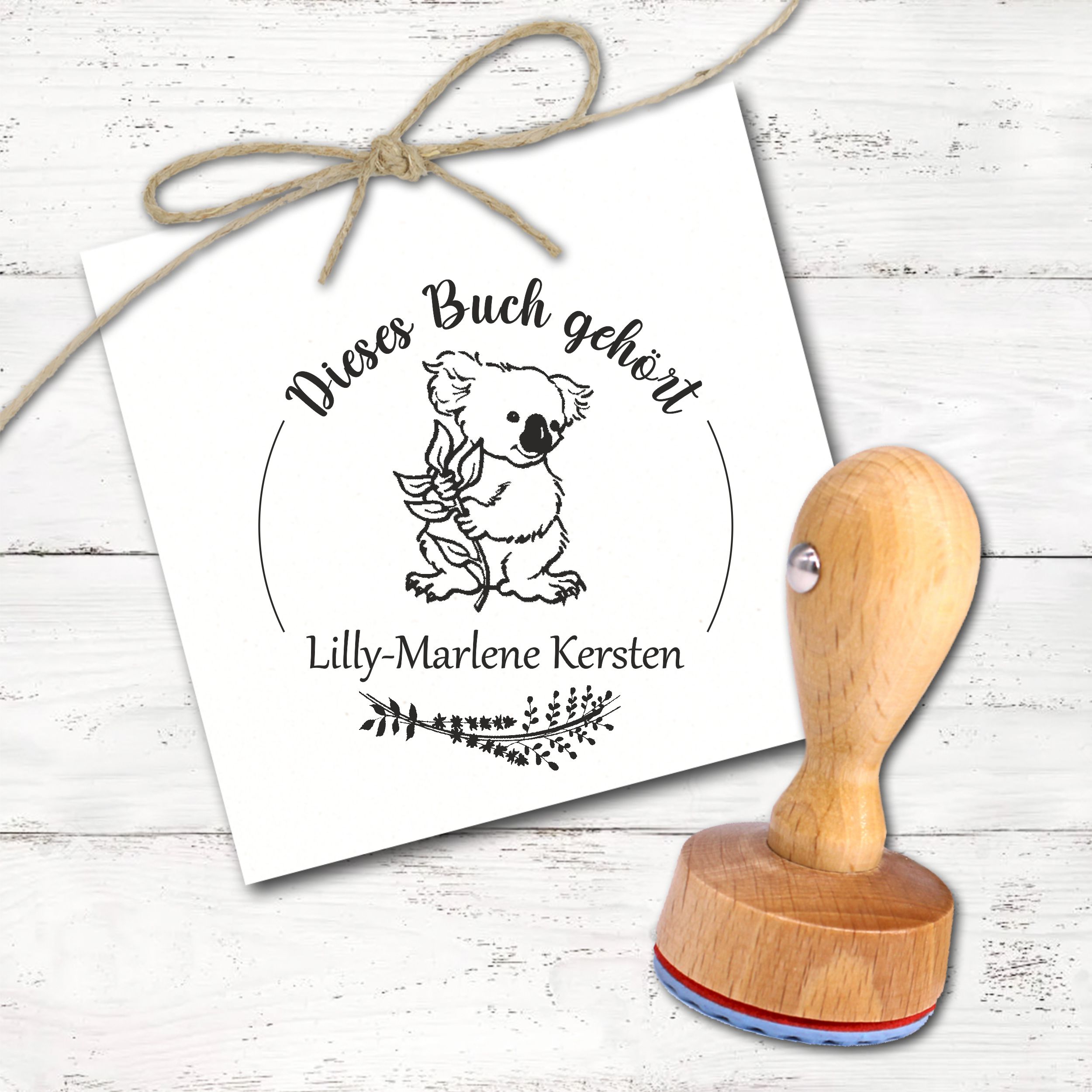 Ex Libris Stempel personalisiert mit Namen Motiv Koala - Bücherstempel individuell - für Kinder, Schule & Lehrer - Ø 38 mm