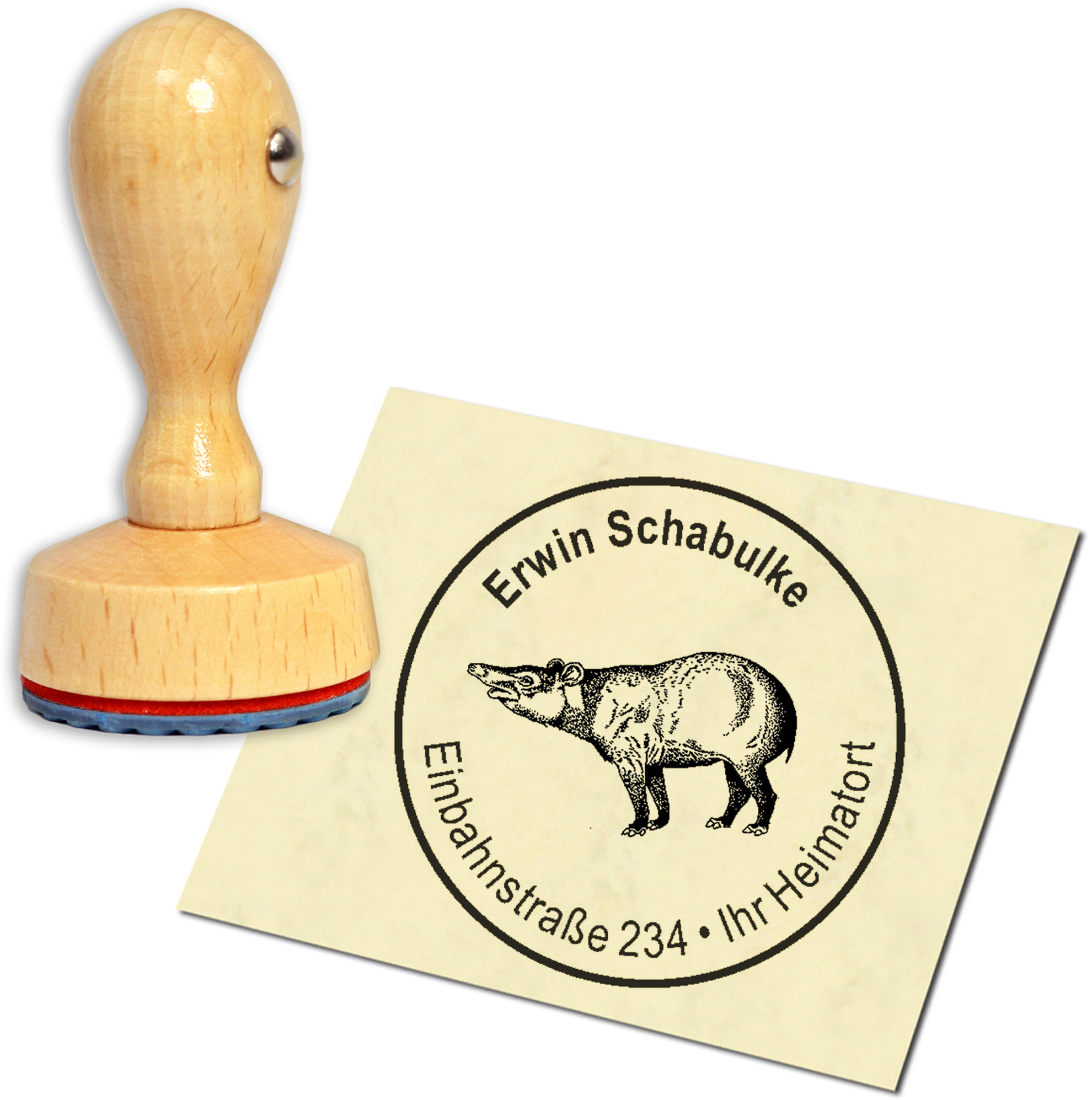 Stempel Adressstempel Holzstempel - Tapir - rund 40mm