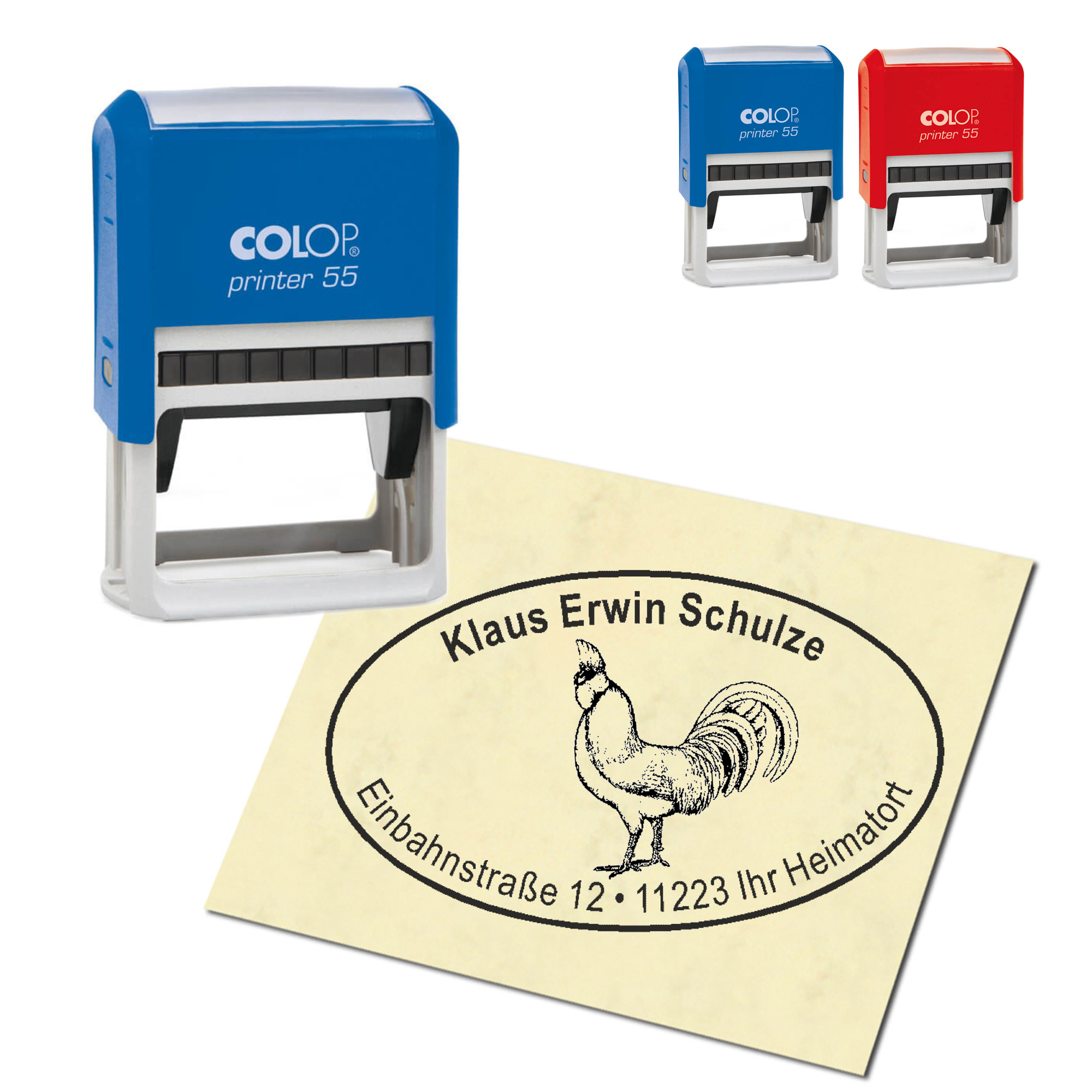 Adressstempel personalisiert Stempel - Brabanter Hahn - oval 59 x 39 mm