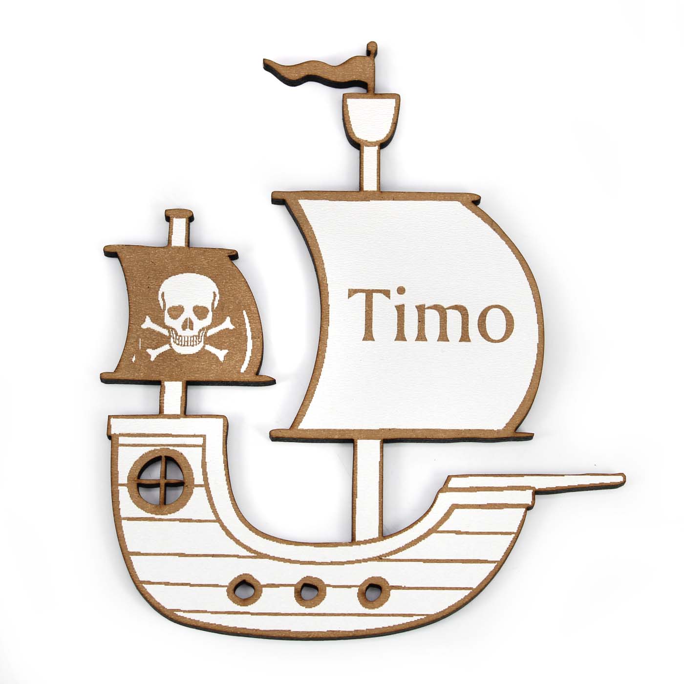 Türschild Kinderzimmer Piratenschiff personalisiert - selbstklebendes Schild mit Name - 14,5 x 17 cm