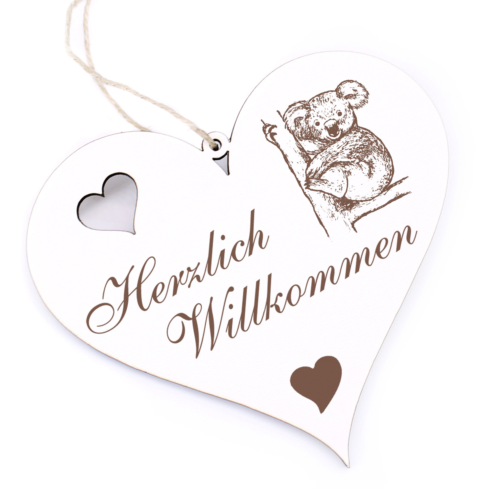 Herzlich Willkommen Schild - Koala - Deko Herz Holz