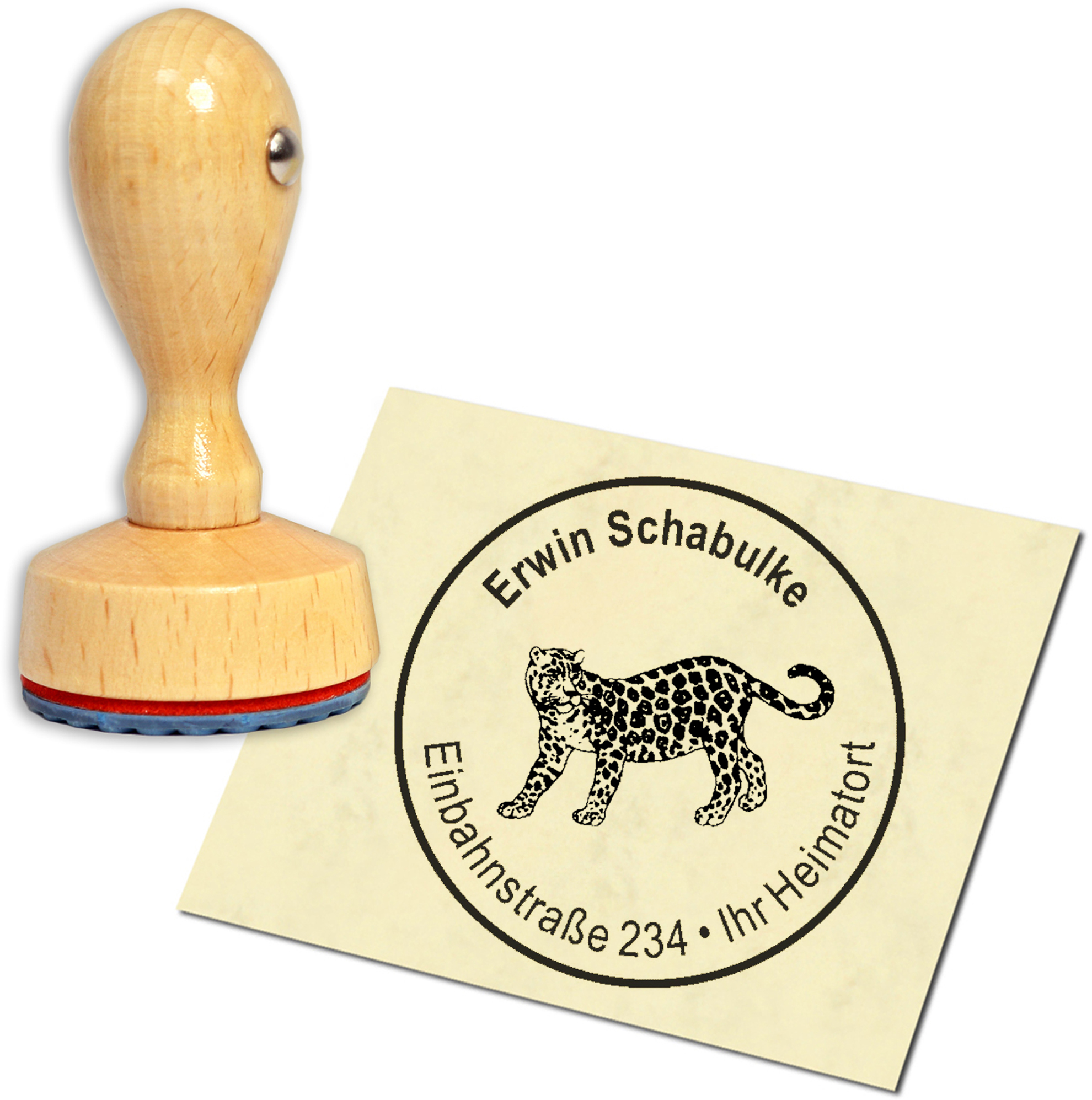 Stempel Adressstempel Holzstempel - Jaguar - rund 40mm