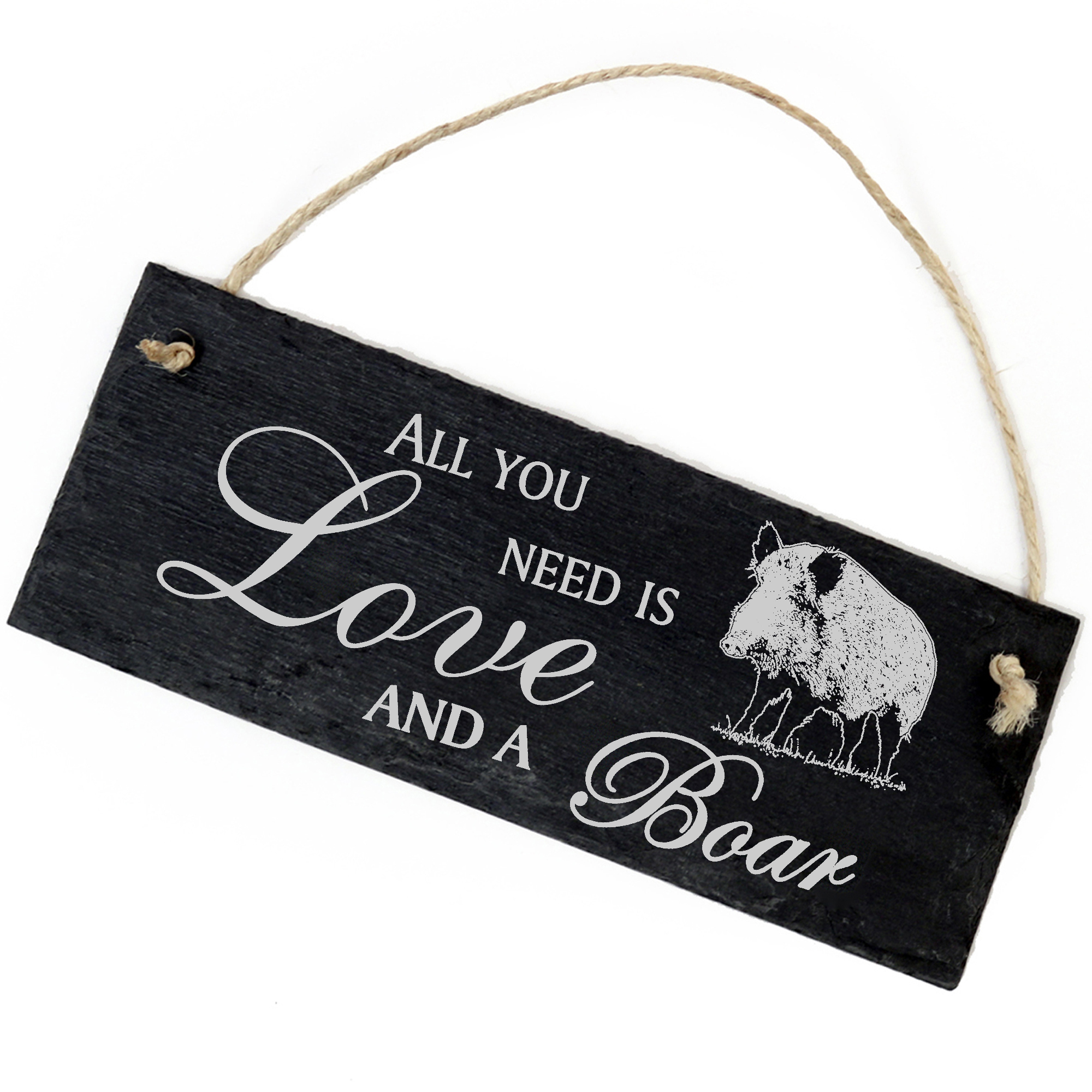 Schiefertafel Deko Keiler Wildschwein Schild 22 x 8 cm - All you need is Love and a Boar