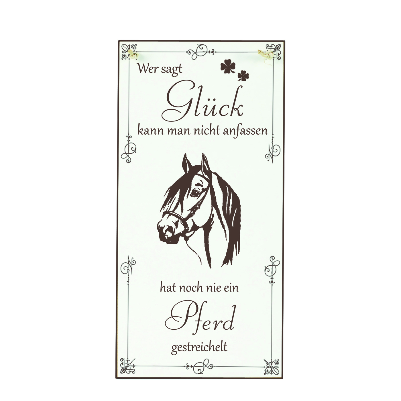 Schild Pferd Glück kann man streicheln Spruch - Vintage Dekoschild Tiere Türschild  10 x 20 cm