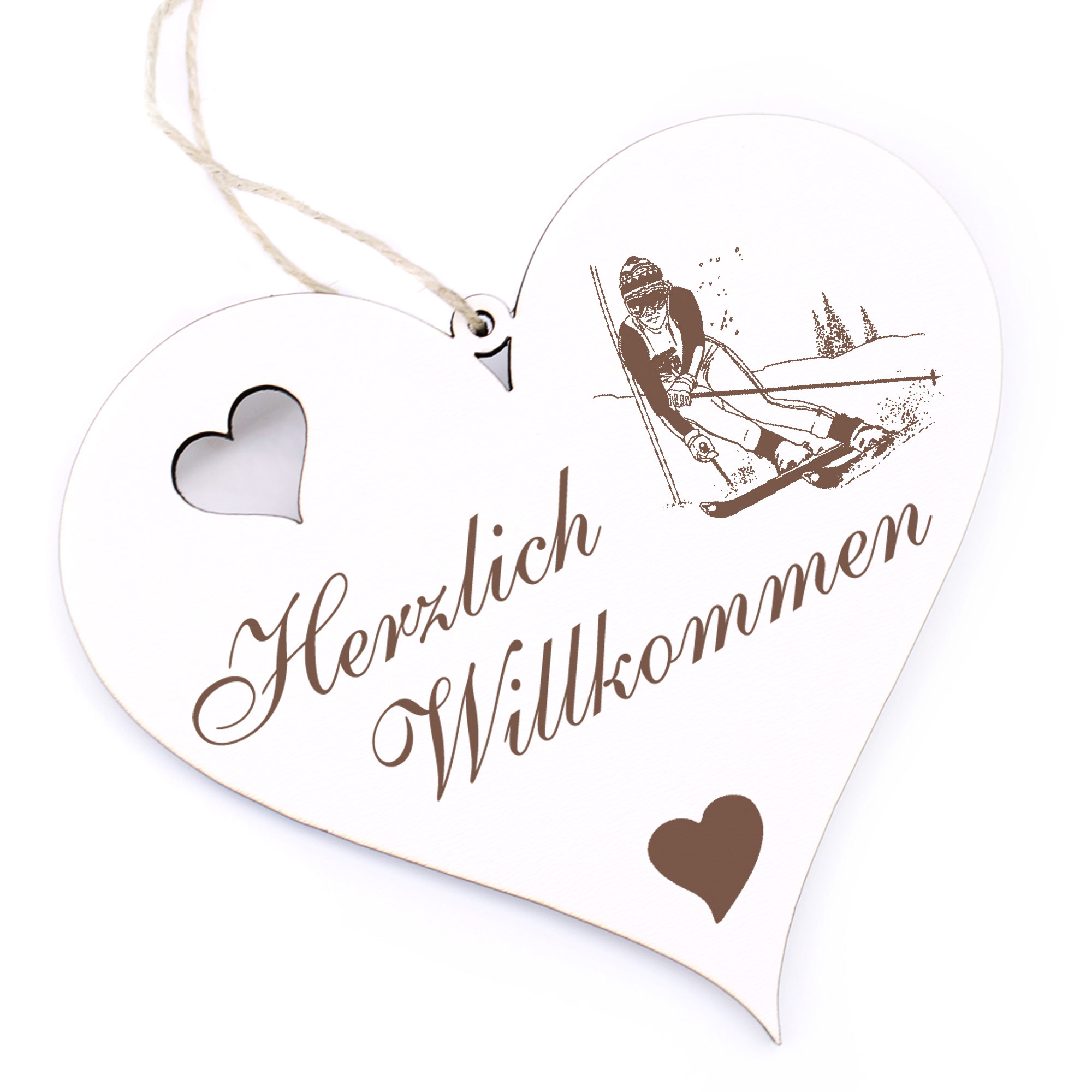 Herzlich Willkommen Schild - Skialpin - Deko Herz Holz