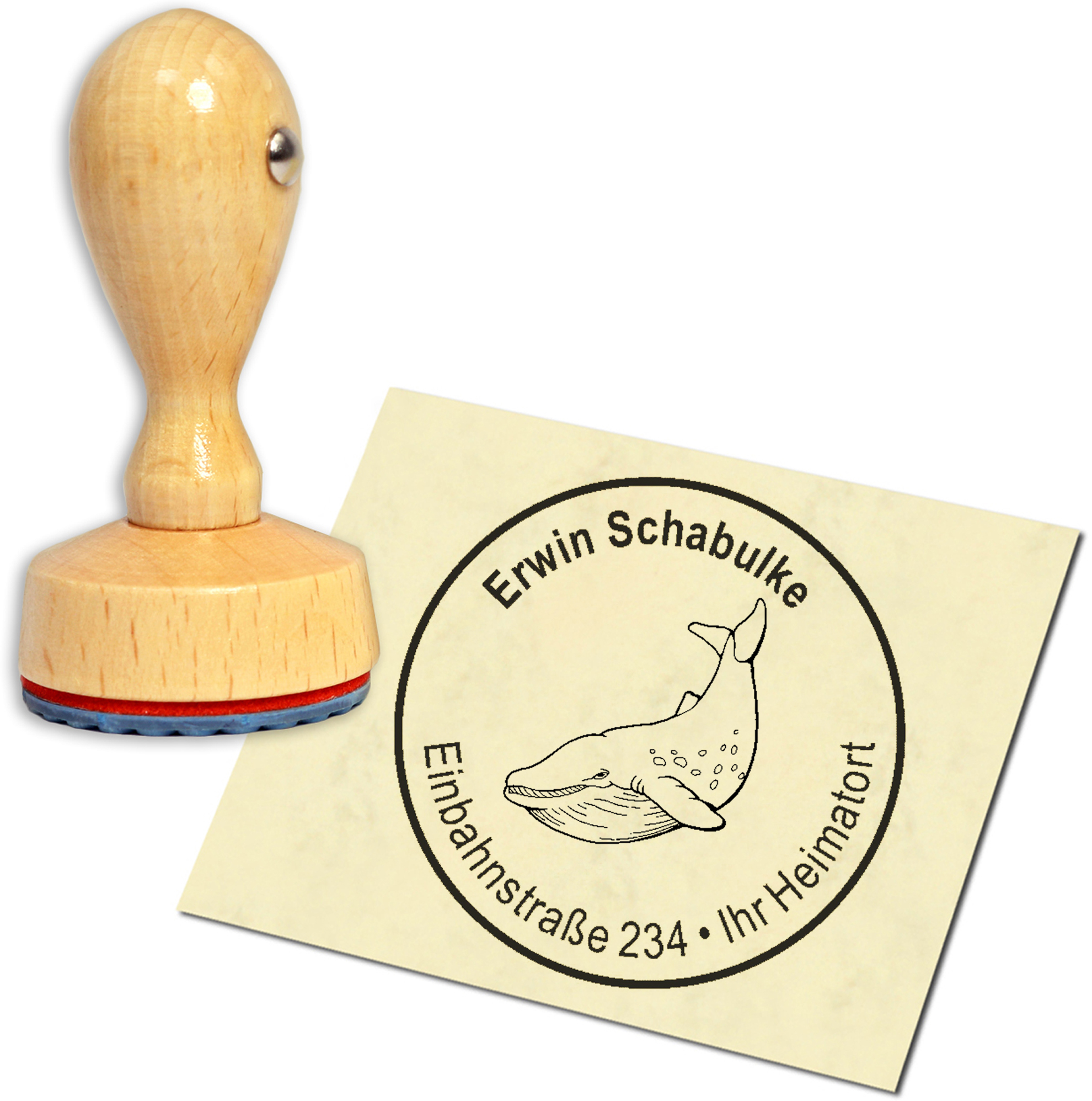 Stempel Adressstempel Holzstempel - Wal - rund 40mm