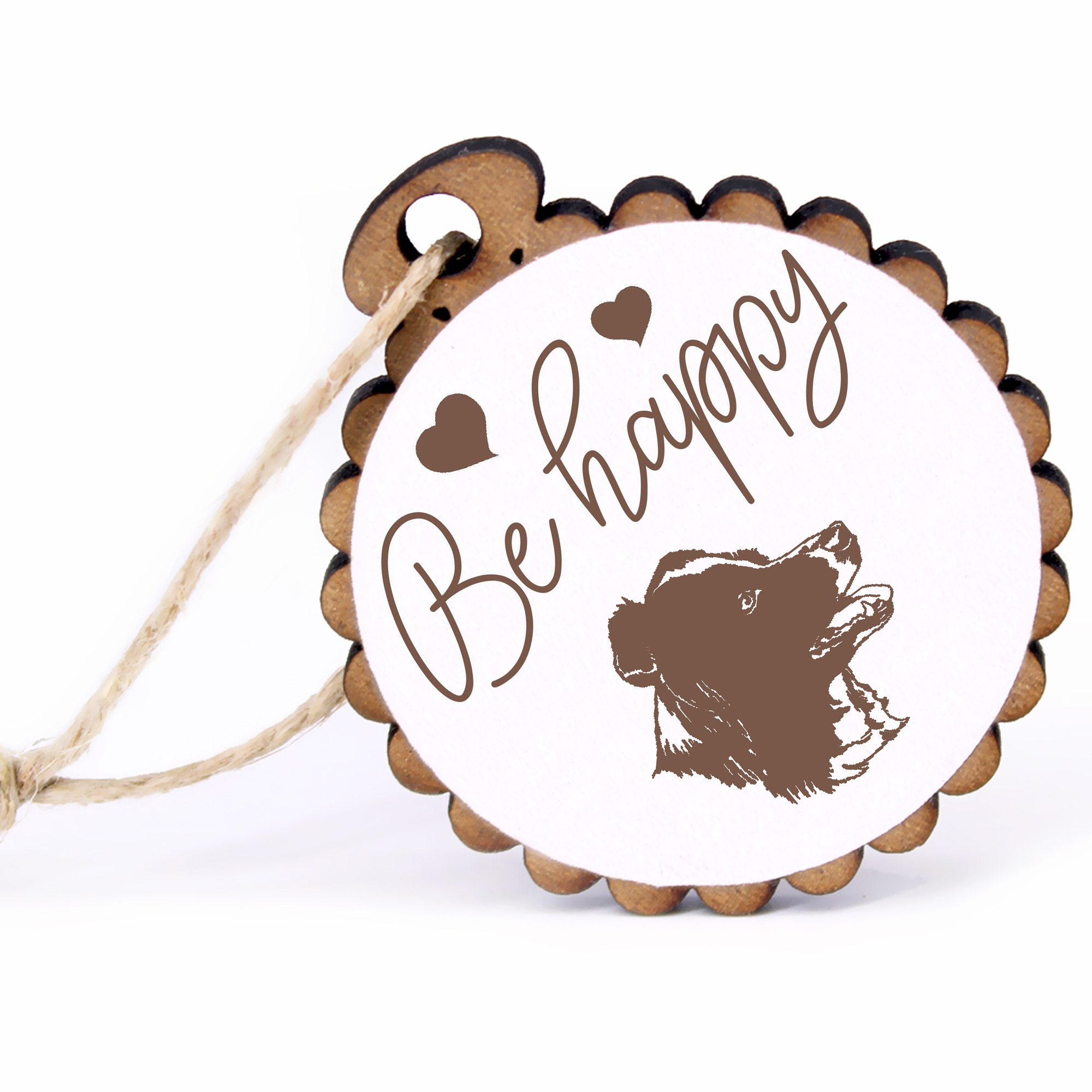 Geschenkanhänger - Be Happy Australian Shepherd -  Holz Ø-5cm - mit Juteband