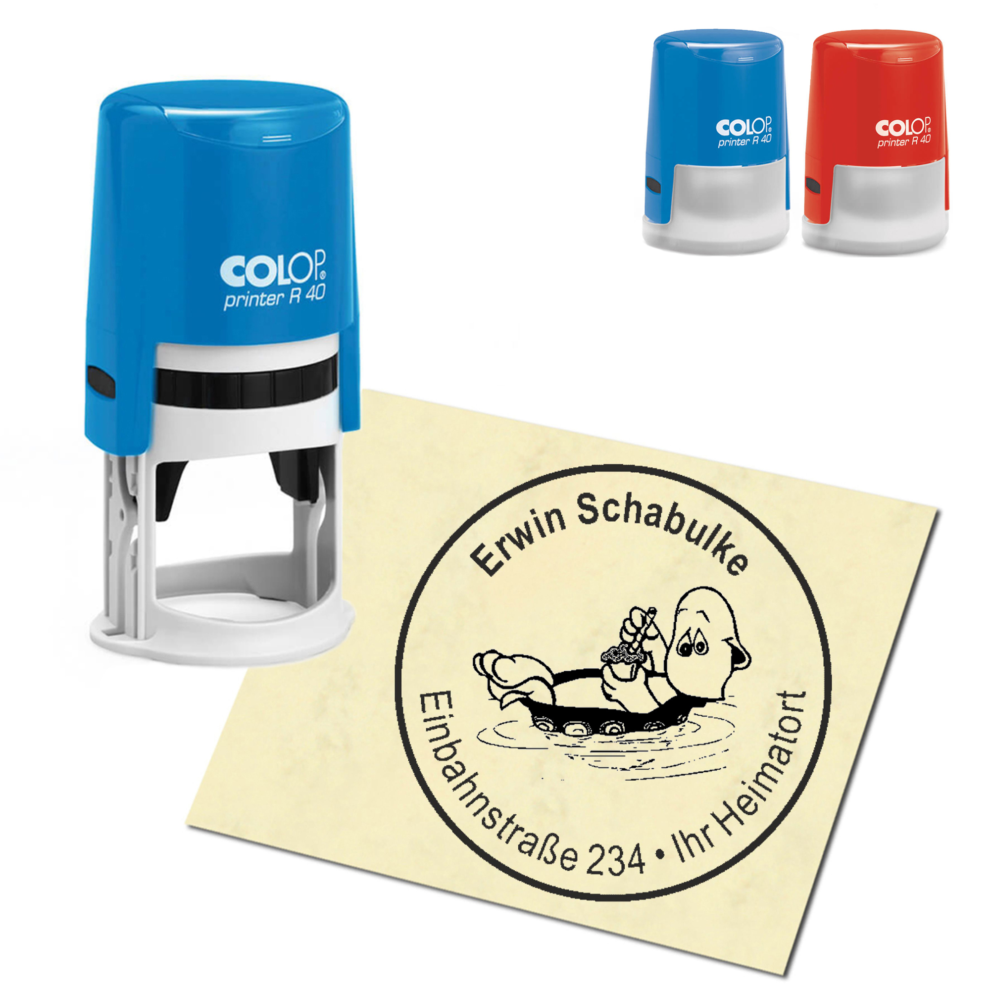 Stempel Adressstempel personalisiert - schwimmende Schildkröte - rund &empty; 40mm